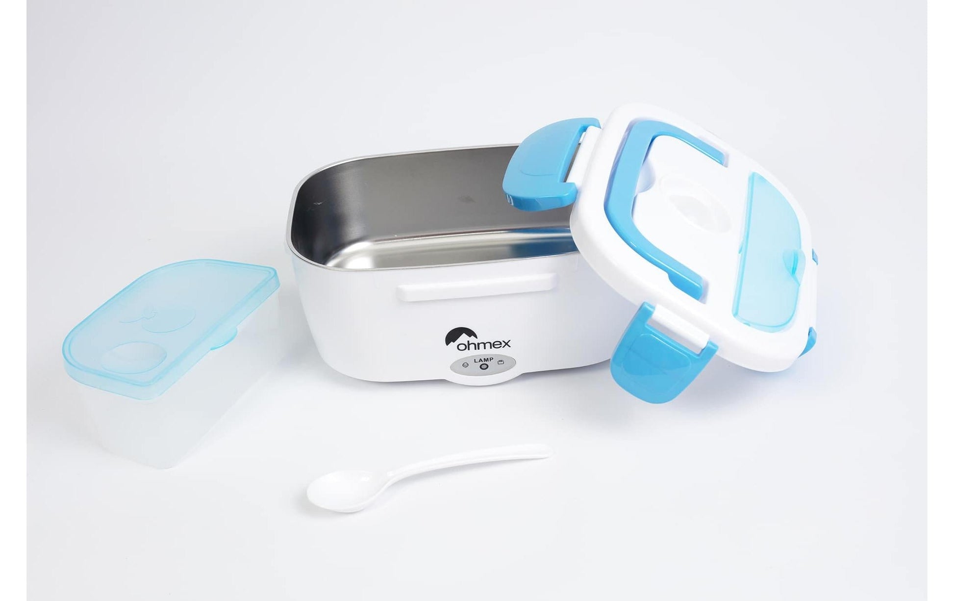 Ohmex Beheizte Lunchbox OHM-BOX-1240 – 1,5 l, 40 W, herausnehmbares Stromkabel – Blau/Weiss