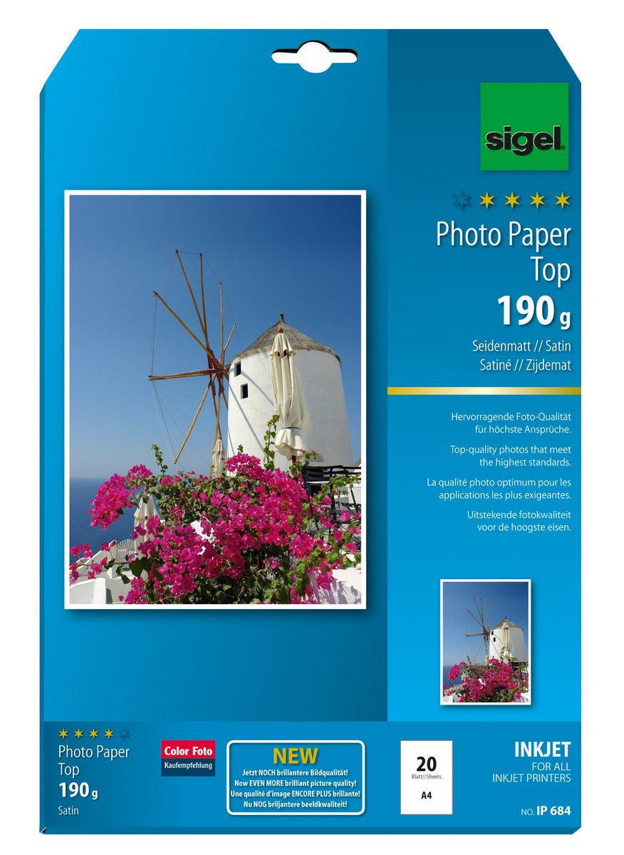 Sigel Fotopapier – seidenmatt, A4, 190 g/m², 20 Blatt – für Inkjet-Drucker
