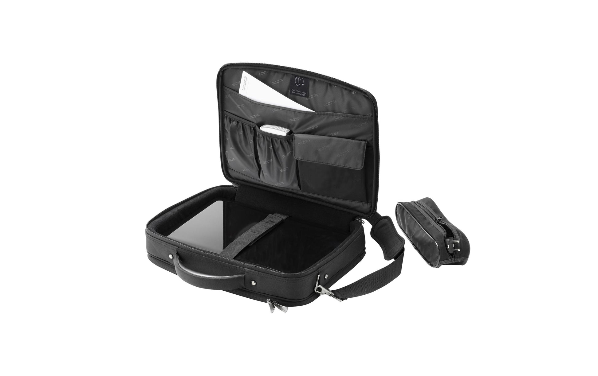 DICOTA Notebook-Tasche bis 15,6" – Abnehmbarer Schultergurt, Aus recyceltem PET – Schwarz