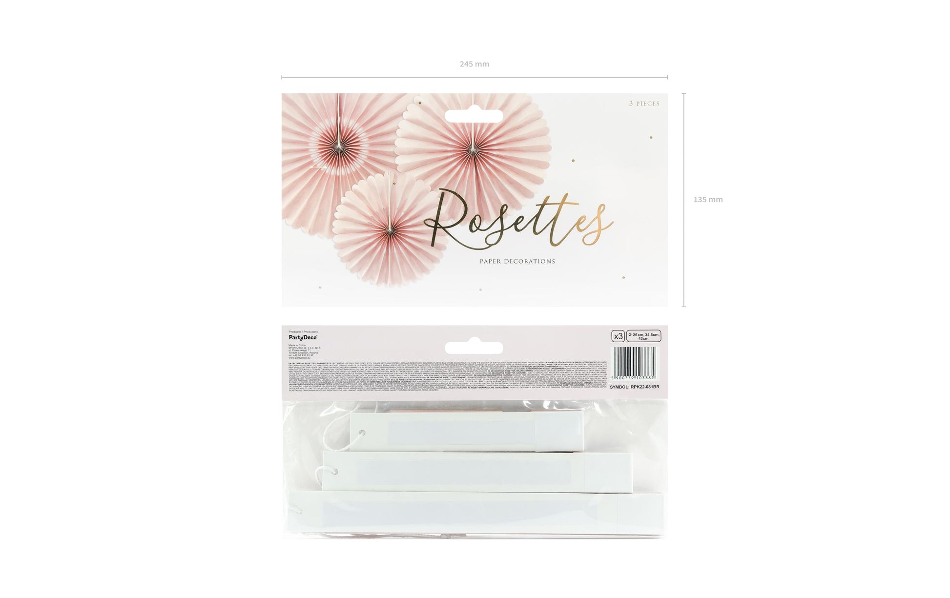 PartyDeco Rosetten – Rosa – 43 × 43 cm – 3 Stk
