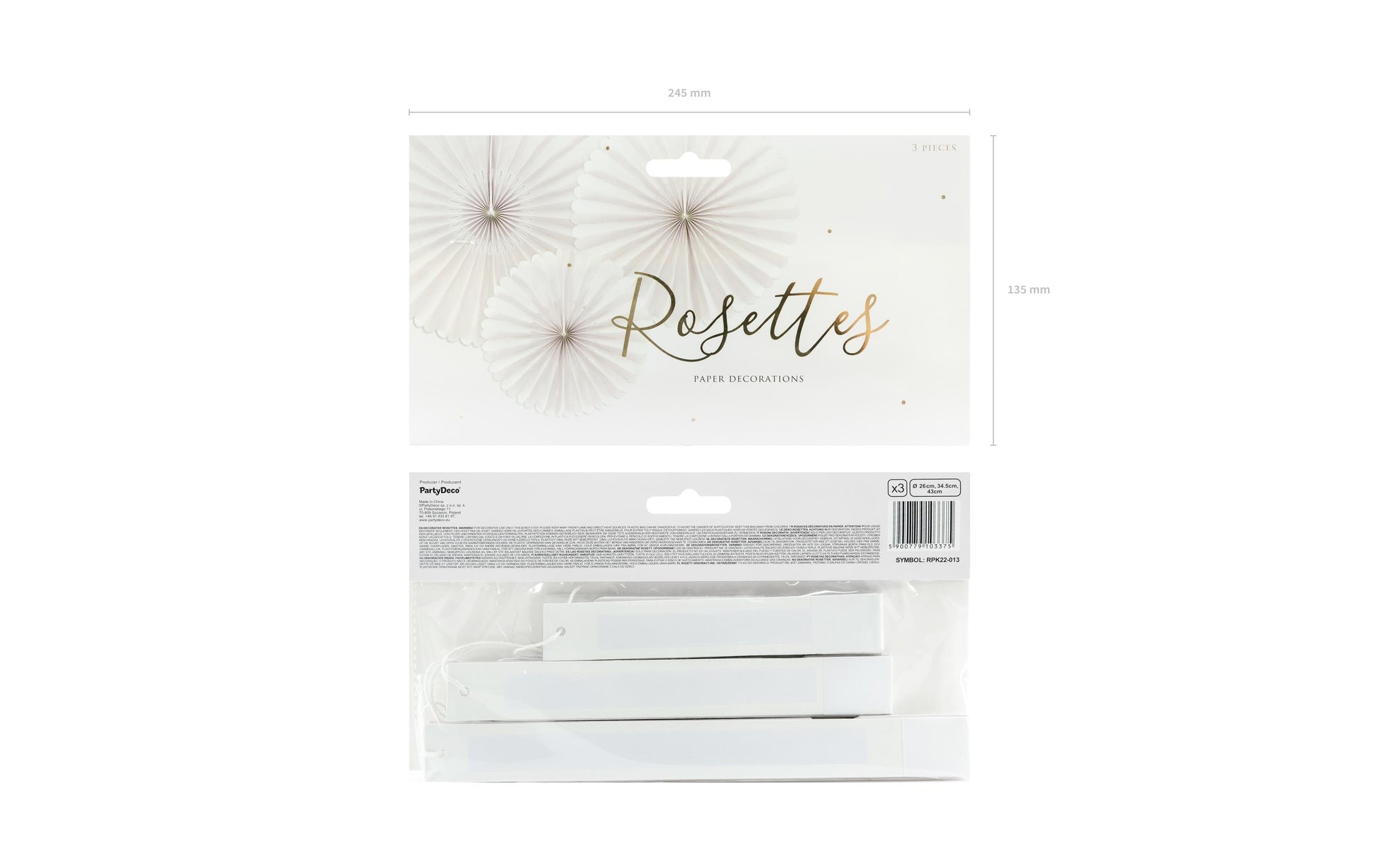 PartyDeco Rosetten – Beige – Ø 26 cm, Ø 34,5 cm, Ø 43 cm – 3 Stk