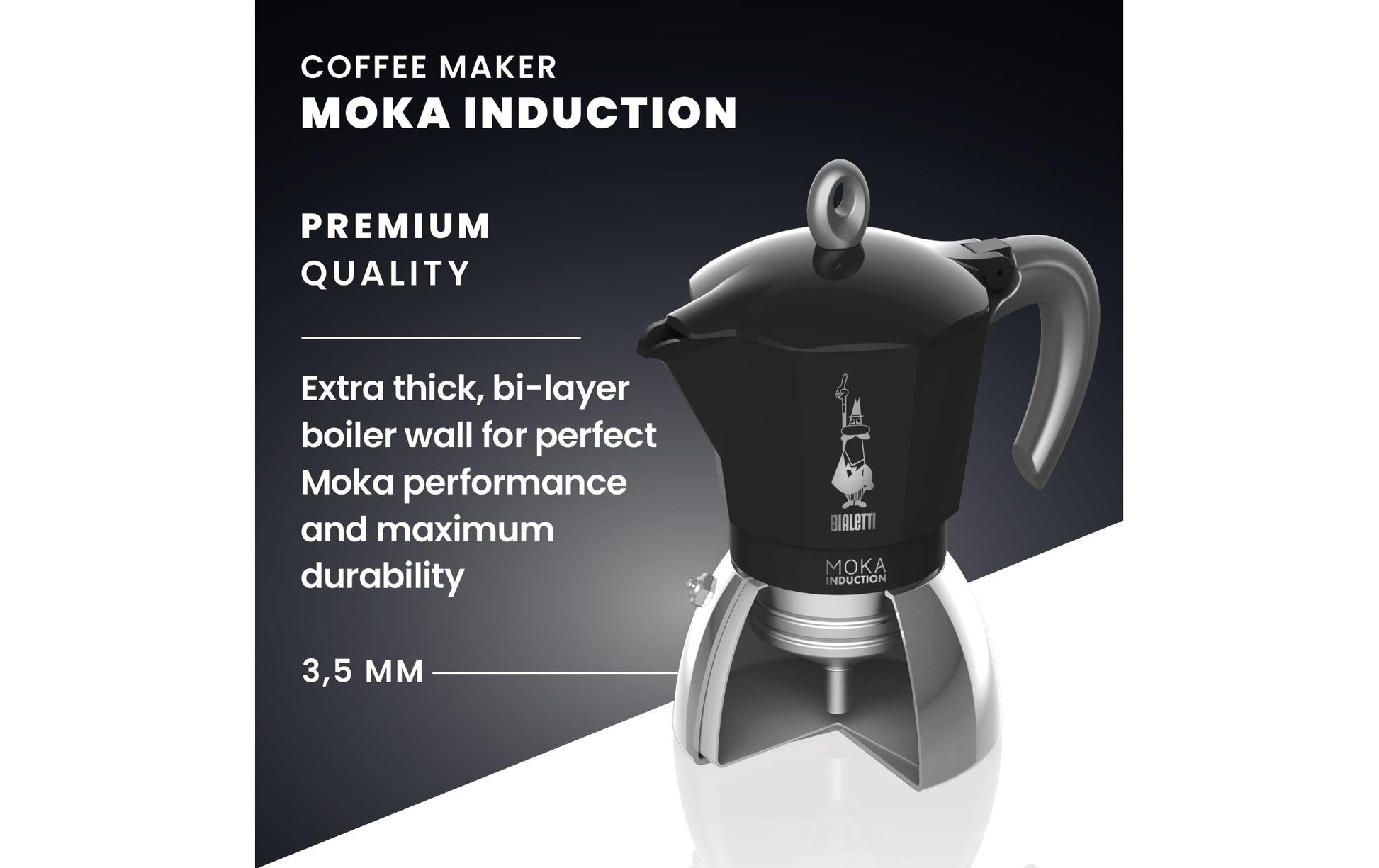 Bialetti Moka Induktion French Press / Kaffeebereiter – 0,1 l, 2 Tassen, Aluminium, Schwarz