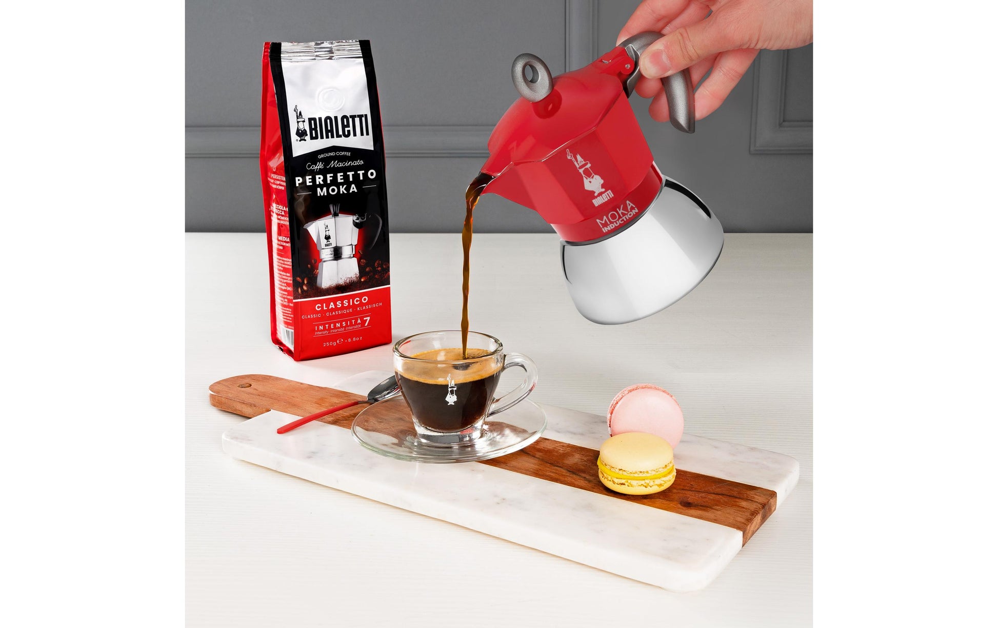 Bialetti French Press / Kaffeebereiter – für Elektrokochfelder, 0,2 l, 4 Tassen, Aluminium/Rot