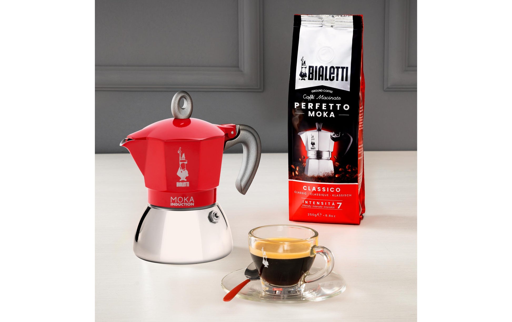 Bialetti New Moka Induktion – 6 Tassen, 0,3 l, Aluminium, Rot