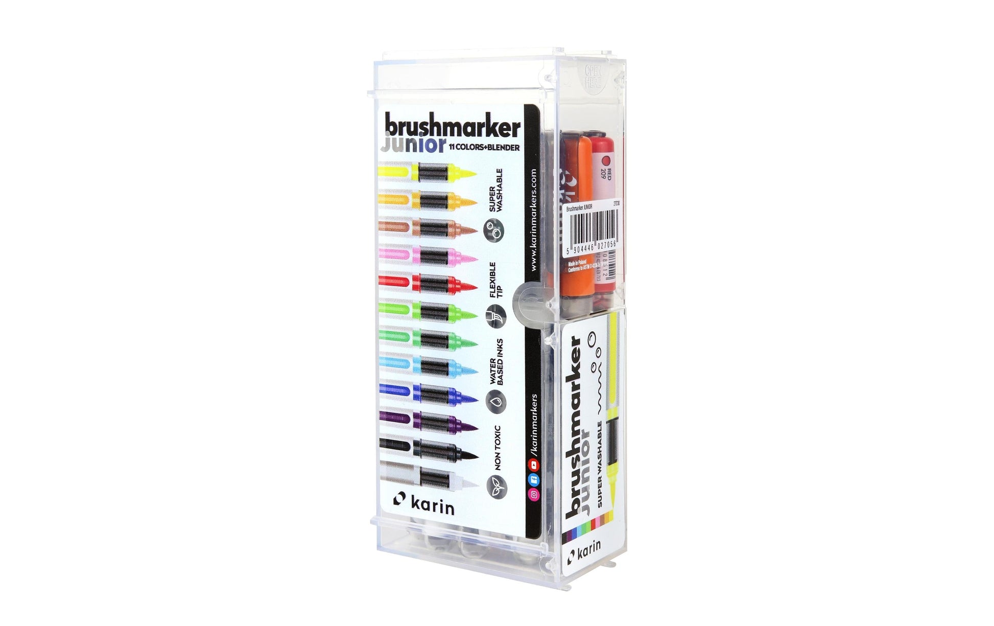Karin Junior 27C10 Brush Pen – Pinselspitze, auswaschbar, 11 Farben