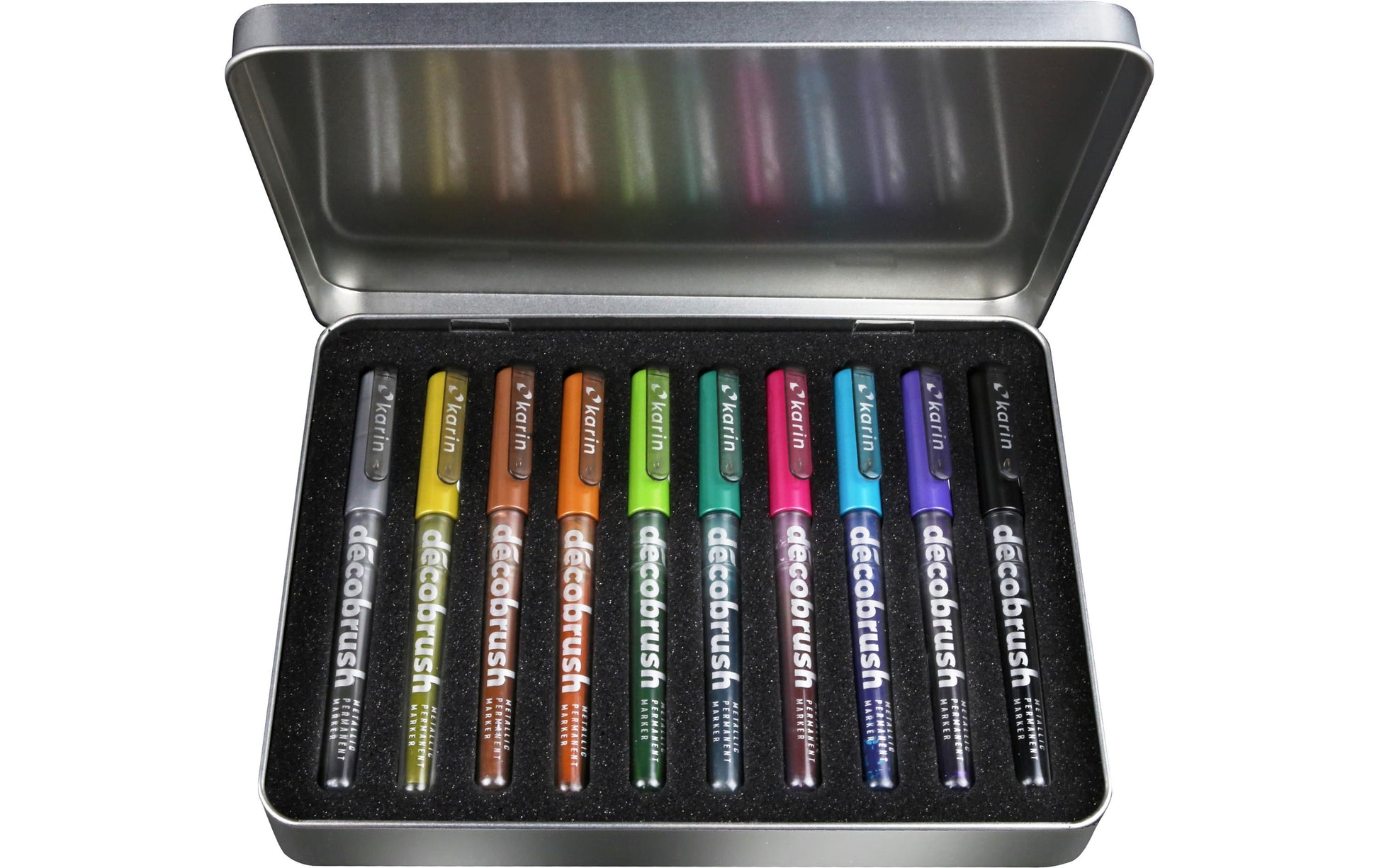 Karin DécoBrush Paint Marker Metallic – Pinselspitze – Mehrfarbig, 10er-Pack