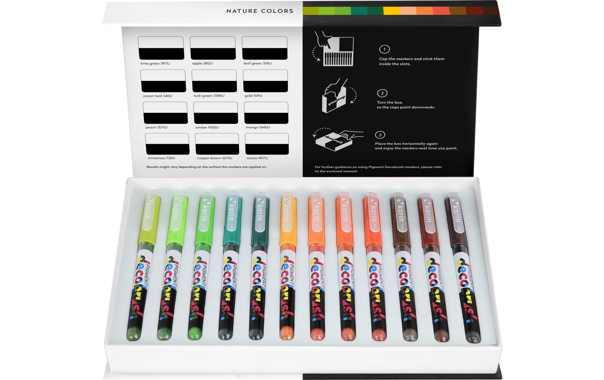 karin Pigment Decobrush Pinselstift – Pinselspitze, acrylbasiert, opak, 12 Farben
