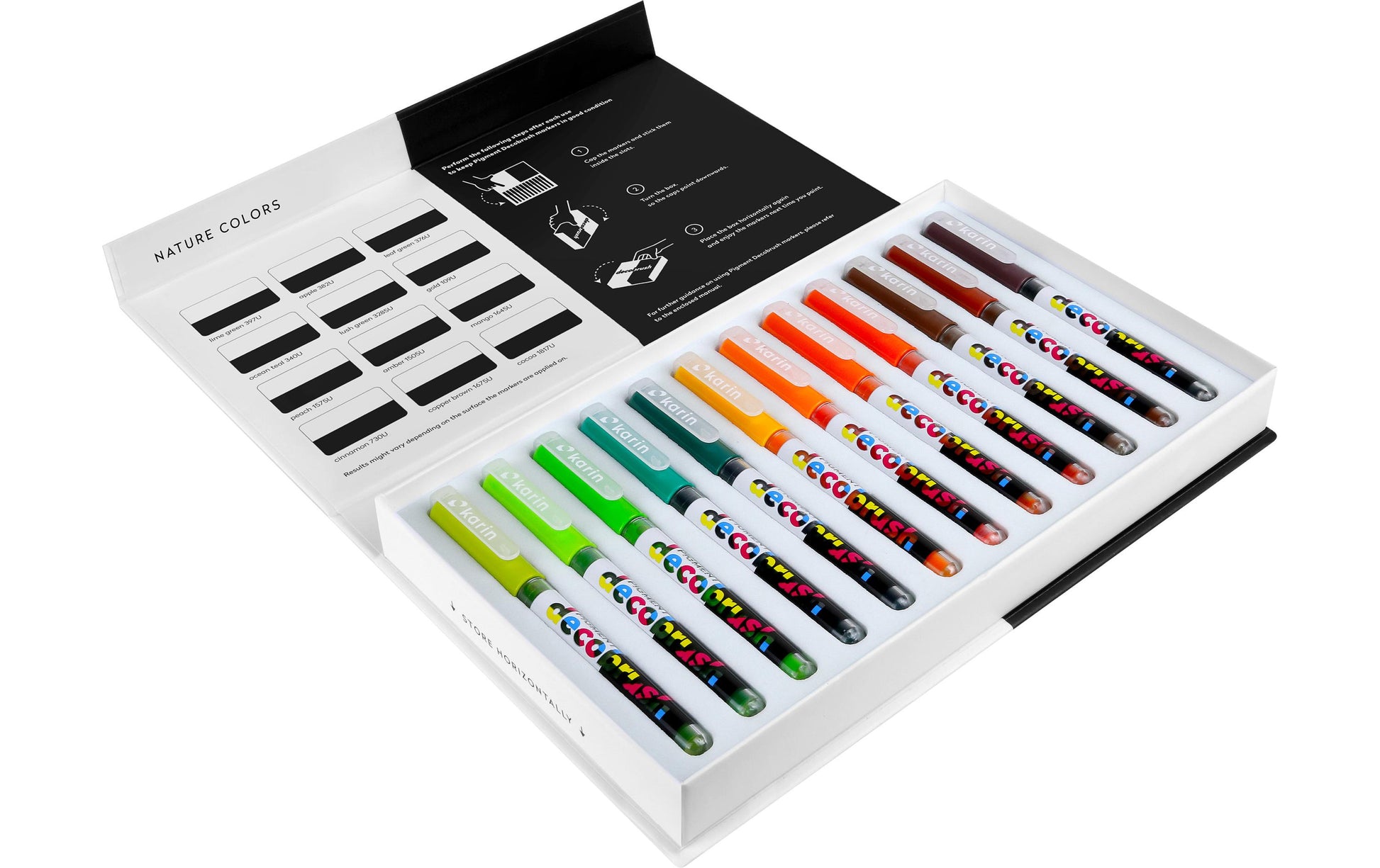 karin Pigment Decobrush Pinselstift – Pinselspitze, acrylbasiert, opak, 12 Farben