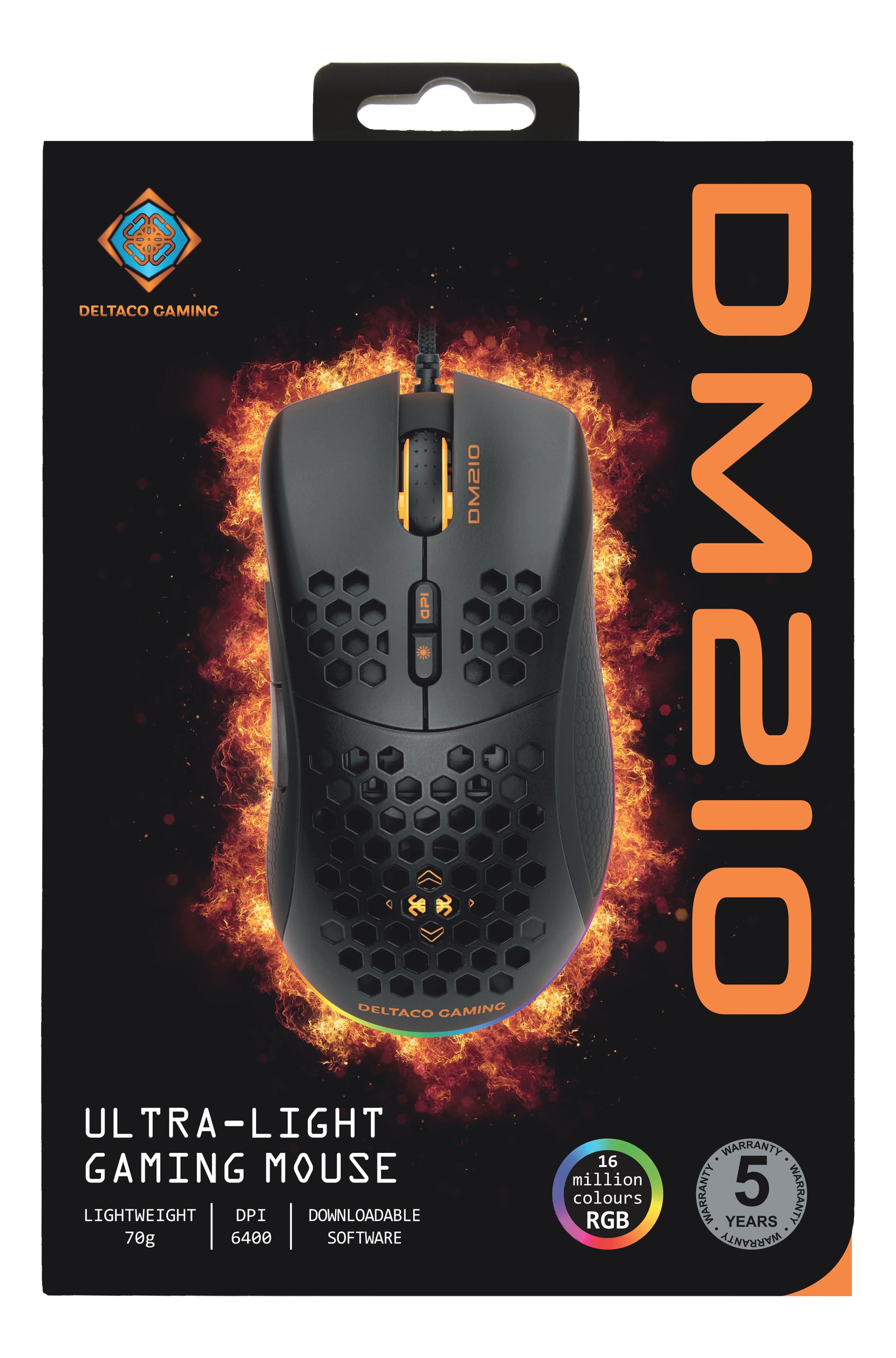 Deltaco Gaming DM210 RGB – Gaming-Maus – Kabelgebunden (USB-A), 6400 DPI, Rechtshänder, Schwarz