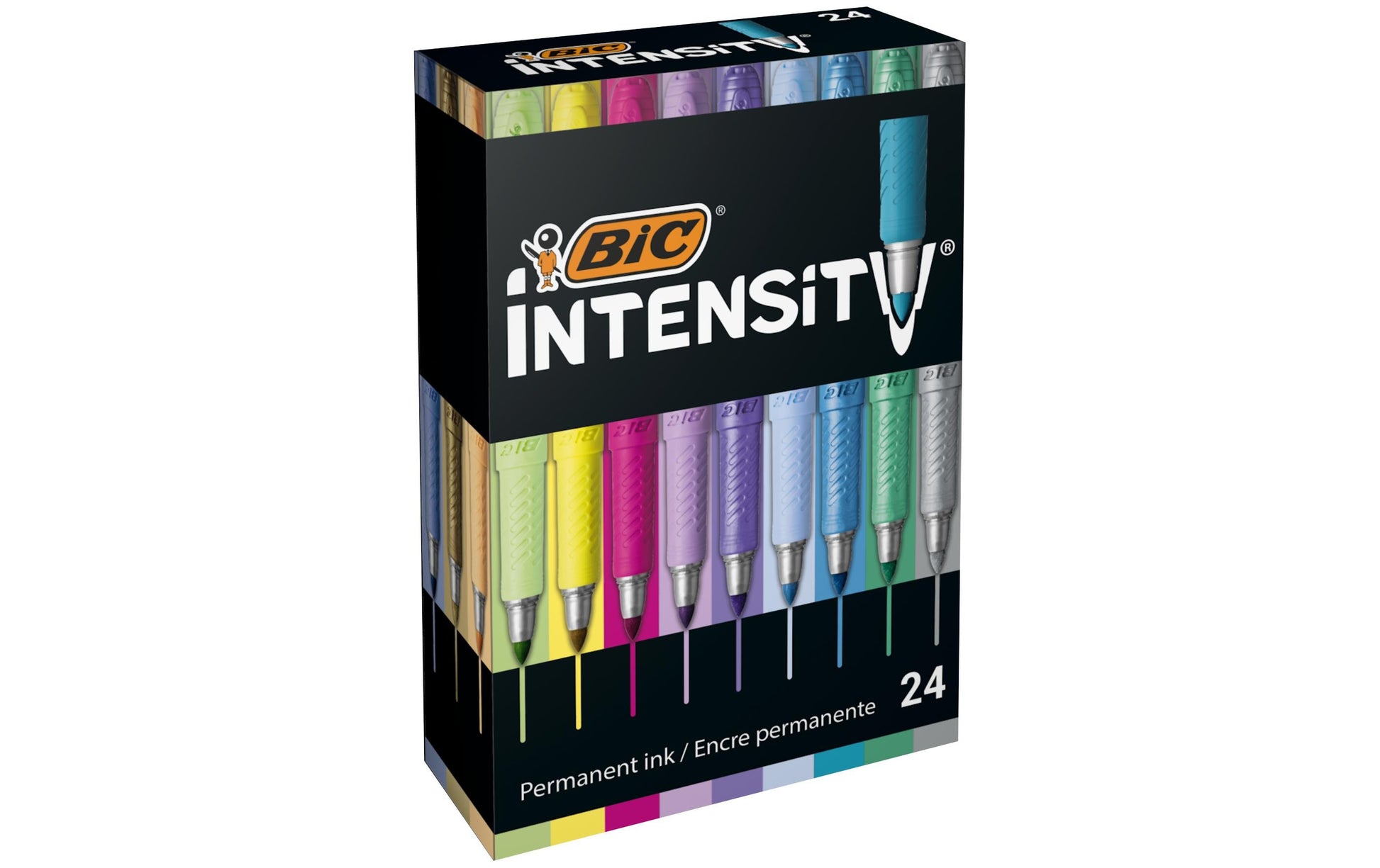 BIC Permanentmarker – Rundspitze 1,8 mm – Mehrfarbig – 24er-Set – für Glas, Metall