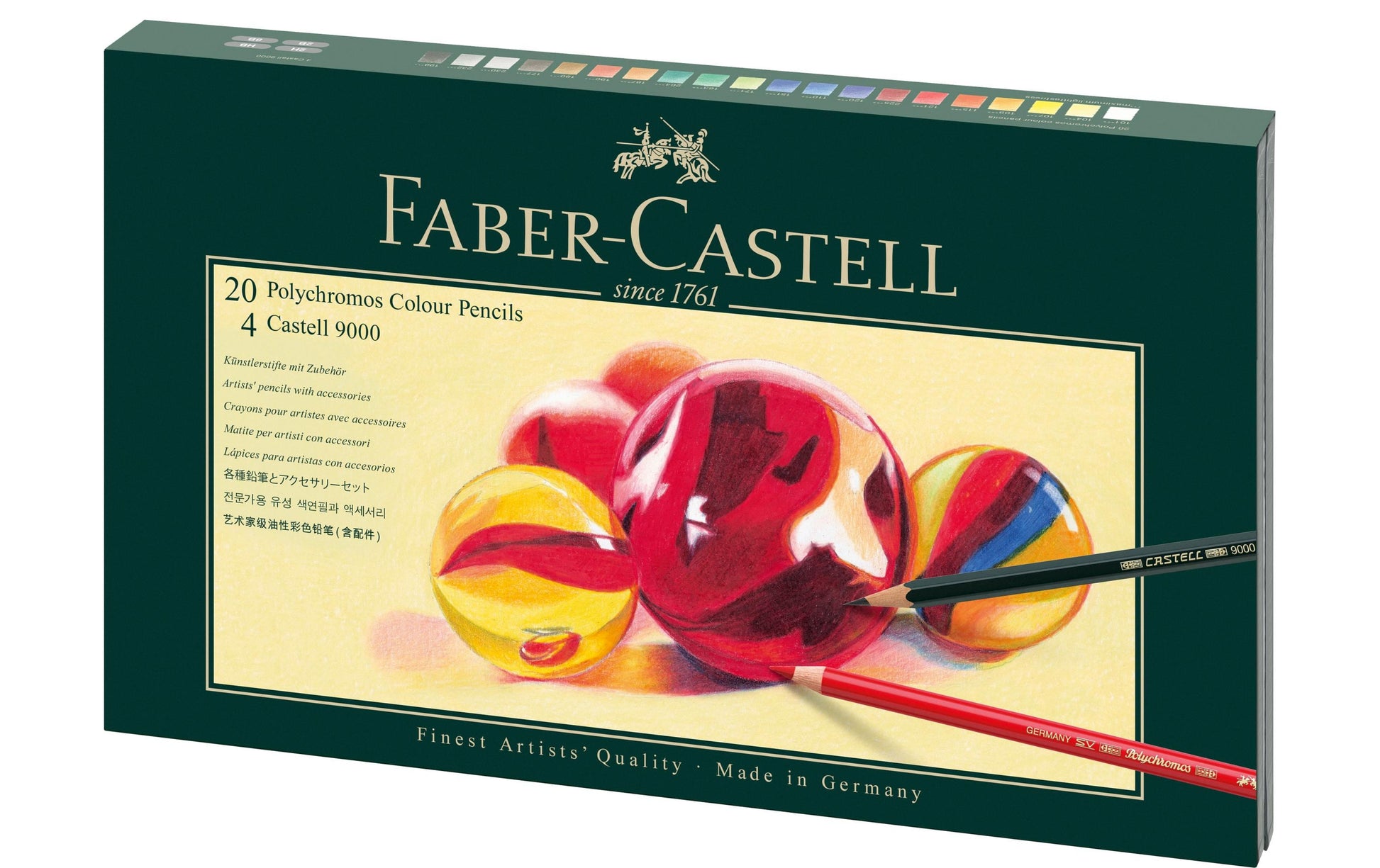 Faber-Castell Polychromos Buntstifte, Mehrfarbig, 26er-Set – Wasserfest, mit Spitzer und Radiergummi, Ø 3,8 mm