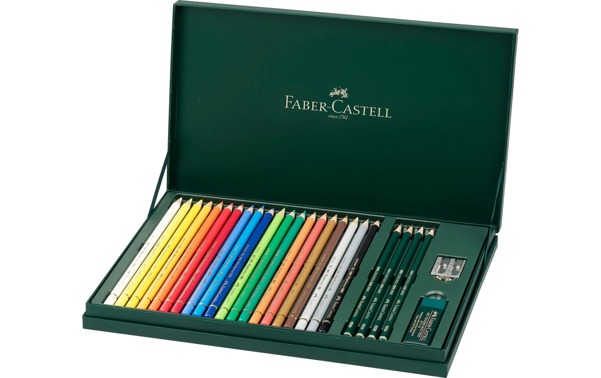 Faber-Castell Polychromos Buntstifte, Mehrfarbig, 26er-Set – Wasserfest, mit Spitzer und Radiergummi, Ø 3,8 mm