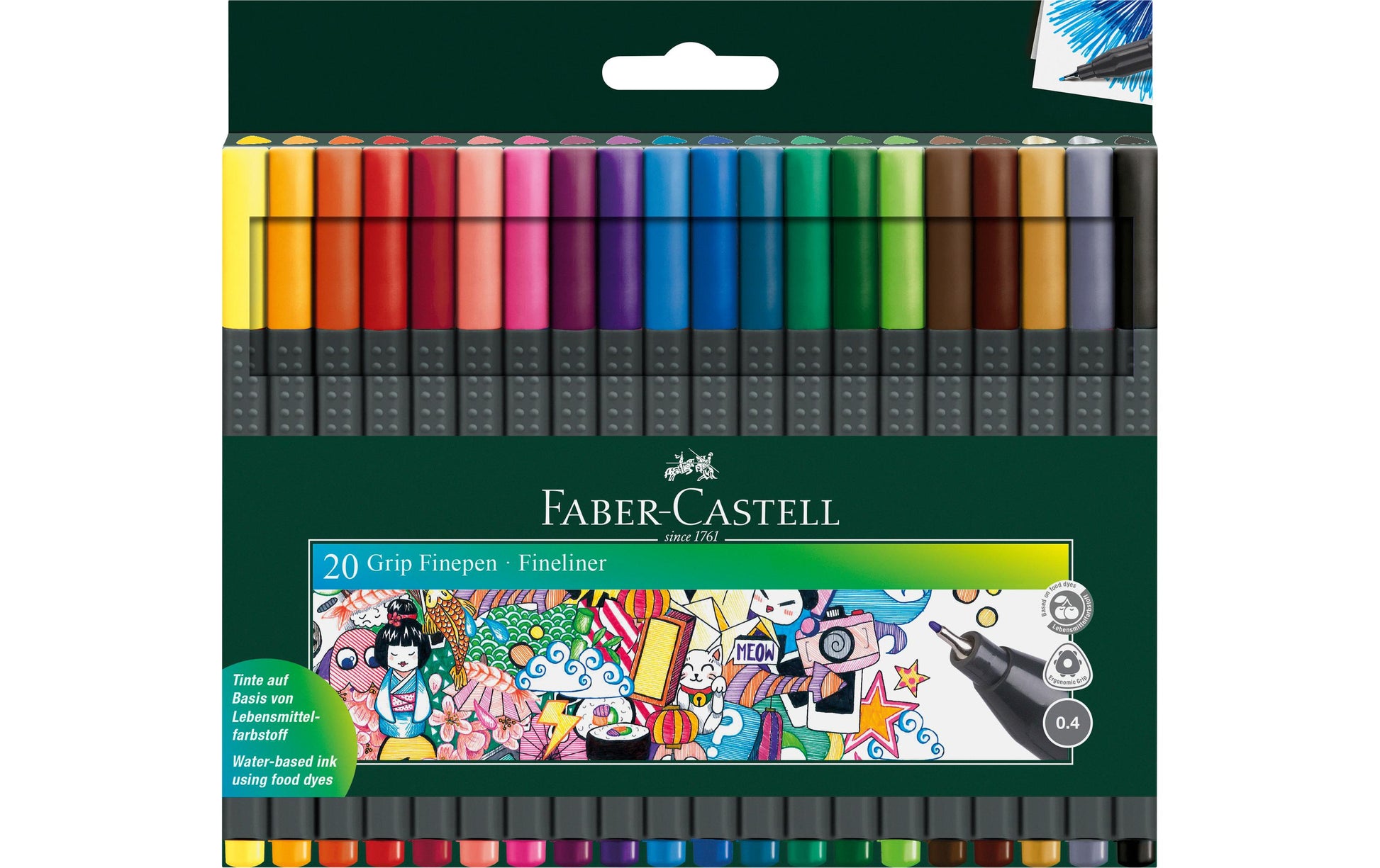 Faber-Castell Grip Fineliner Etui – 20 Stk., 0,4 mm, sortiert