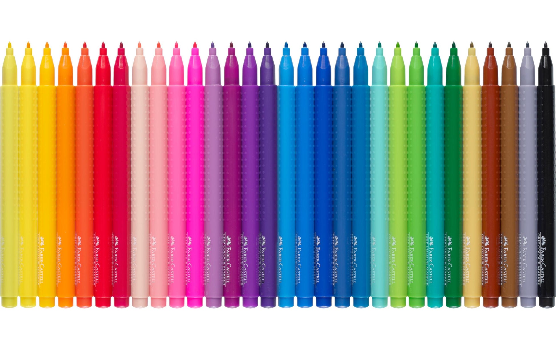 Faber-Castell Grip Filzstift – Rundspitze, 3 mm, wasserfest, mehrfarbig, 30er Set