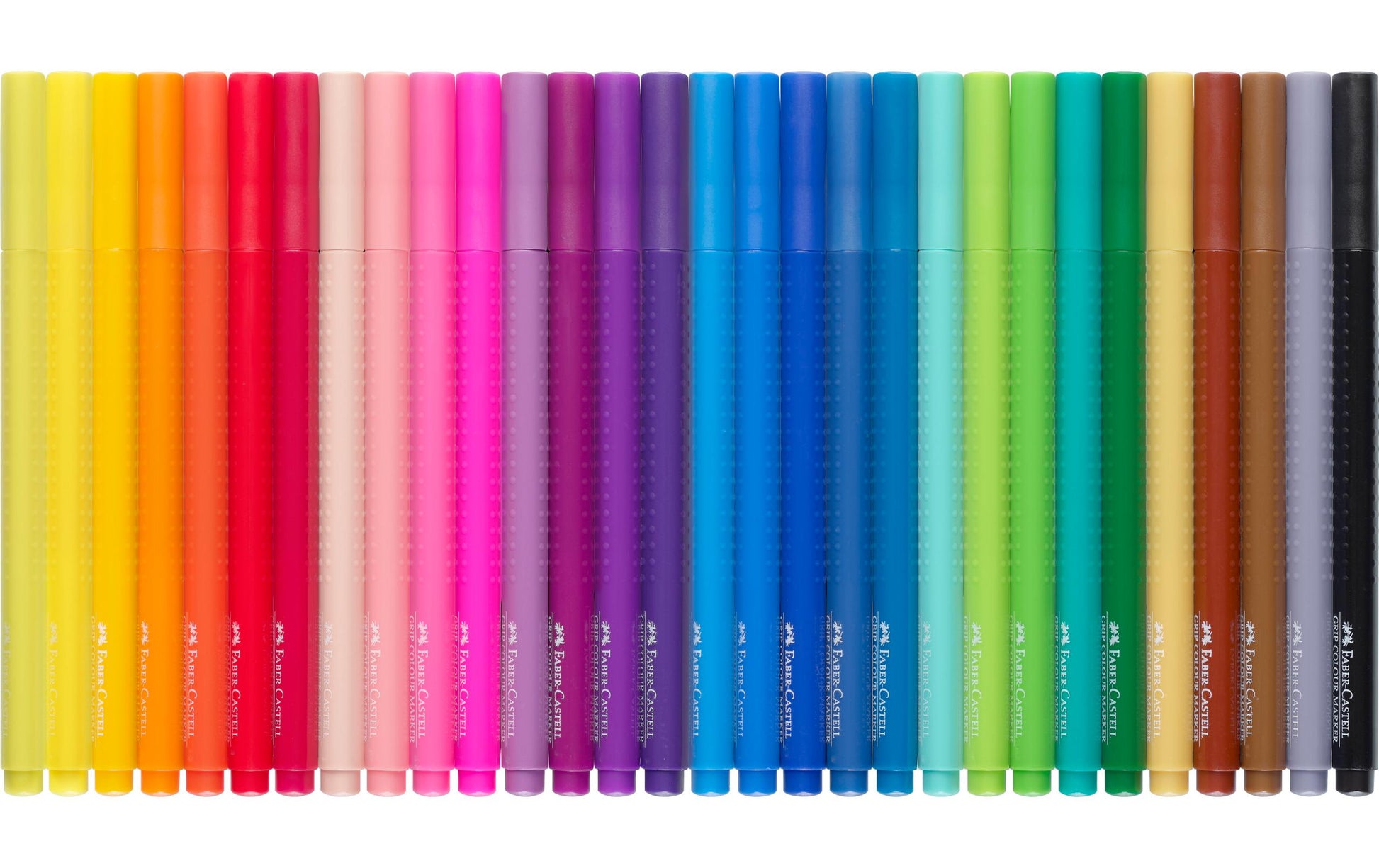 Faber-Castell Grip Filzstift – Rundspitze, 3 mm, wasserfest, mehrfarbig, 30er Set