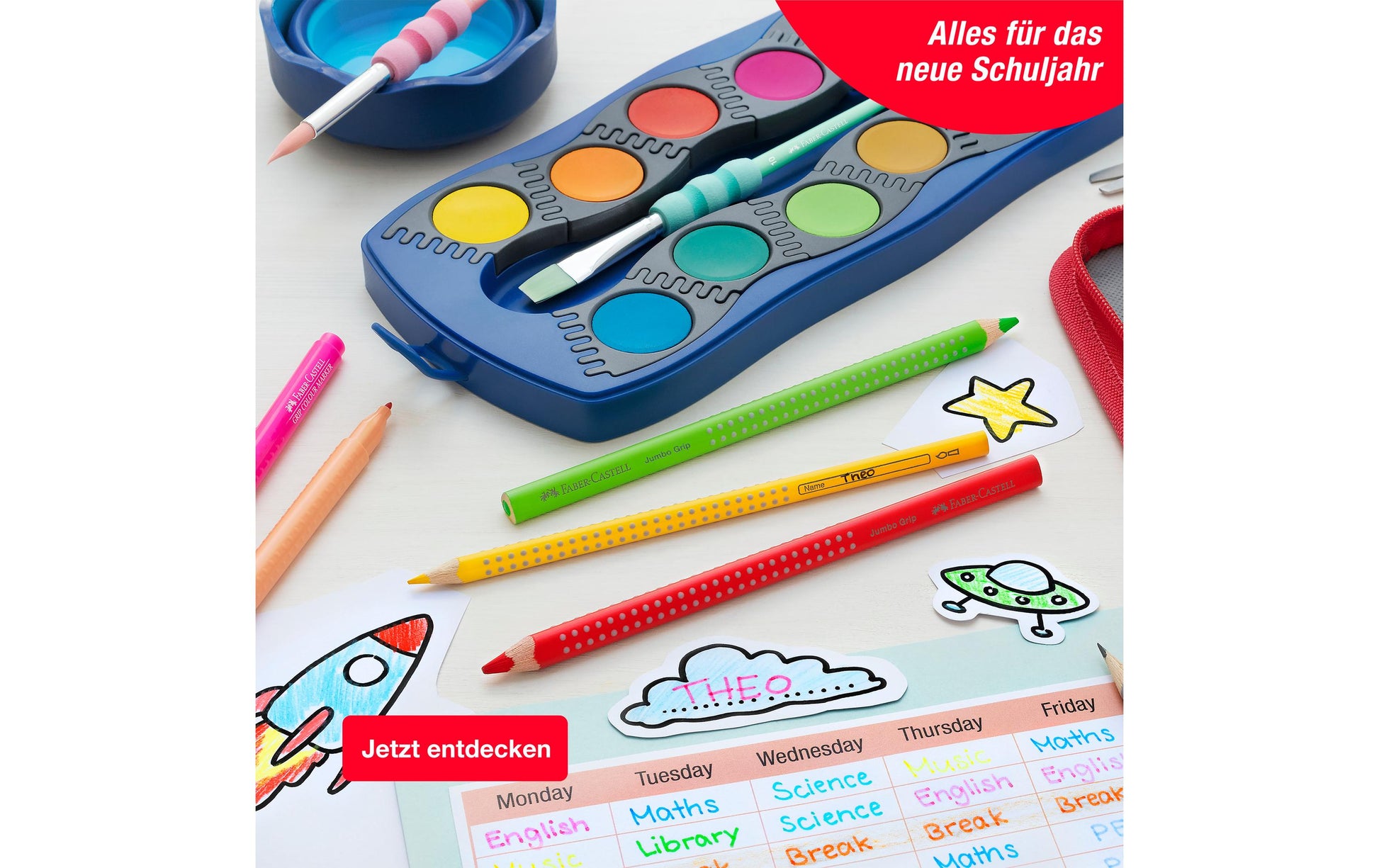 Faber-Castell Grip Filzstift – Rundspitze, 3 mm, wasserfest, mehrfarbig, 30er Set