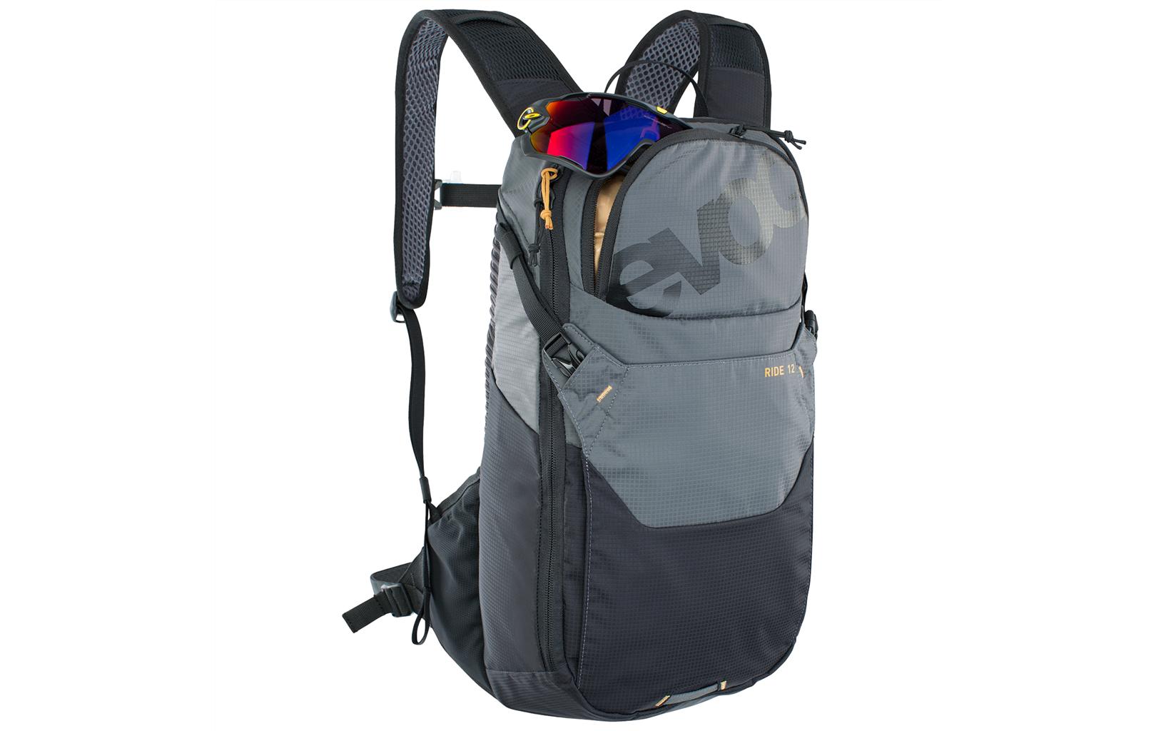 EVOC Sportrucksack Ride – 12 l, mit Trinksystem, Nylon – Schwarz/Grau, 240 × 470 × 100 mm