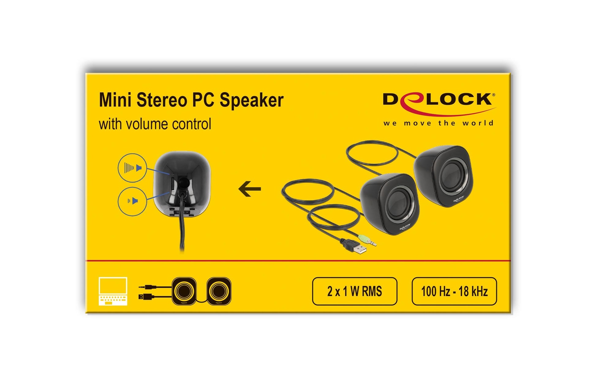 DeLOCK Mini Stereo – PC-Lautsprecher – 2.0, 2 W, 3,5 mm, Schwarz