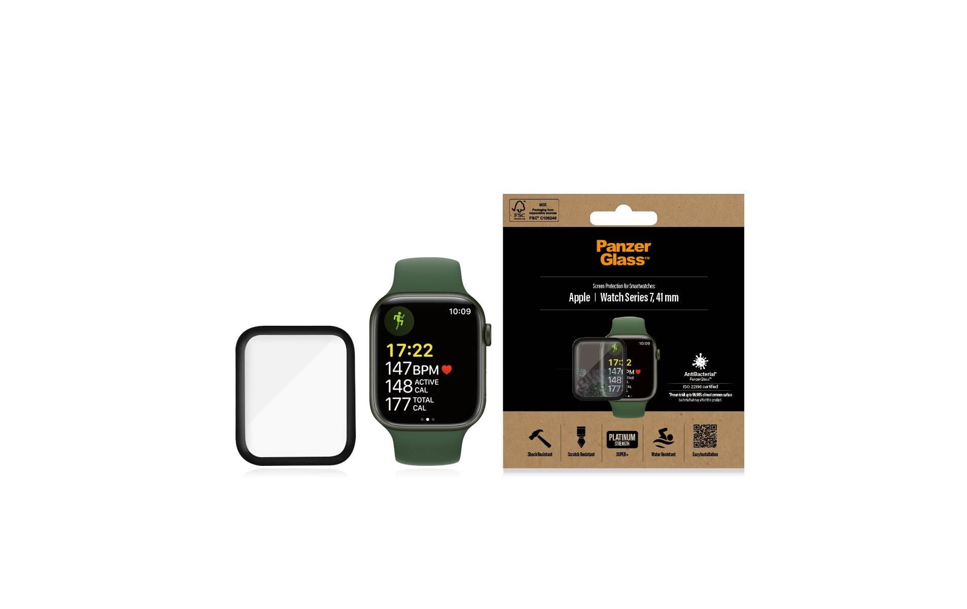 PanzerGlass Displayschutz für Apple Watch Series 7, Series 8 und Series 9 41 mm – Gehärtetes Glas, Transparent