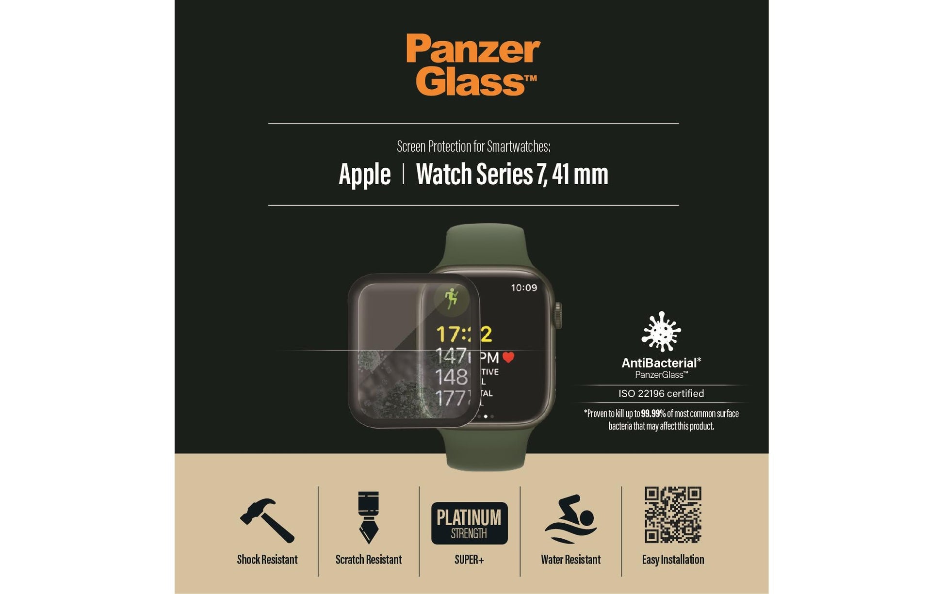 PanzerGlass Displayschutz für Apple Watch Series 7, Series 8 und Series 9 41 mm – Gehärtetes Glas, Transparent