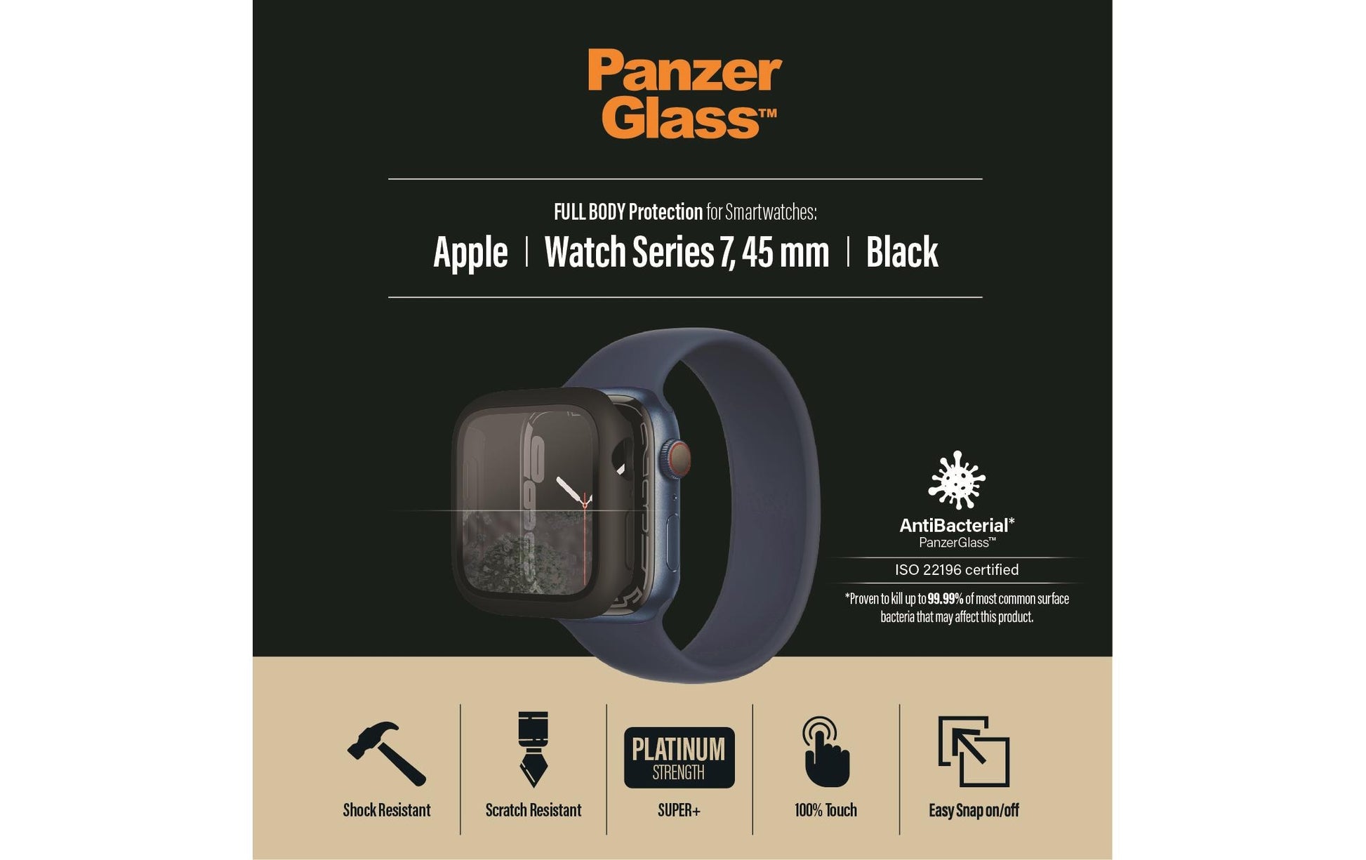 PanzerGlass Full Body 45 mm – Gehärtetes Glas, Schwarz, für Apple Watch Series 7/8