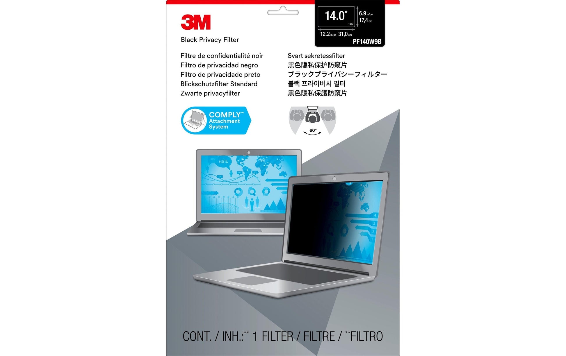 3M Displayschutz für 14" 16:9 Bildschirme – Schwarz