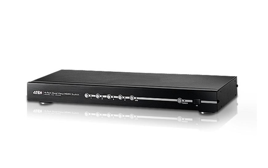 ATEN VS482-AT-G – HDMI-Switch – 4 Eingänge, 2 Ausgänge, Full HD – Schwarz, Metall