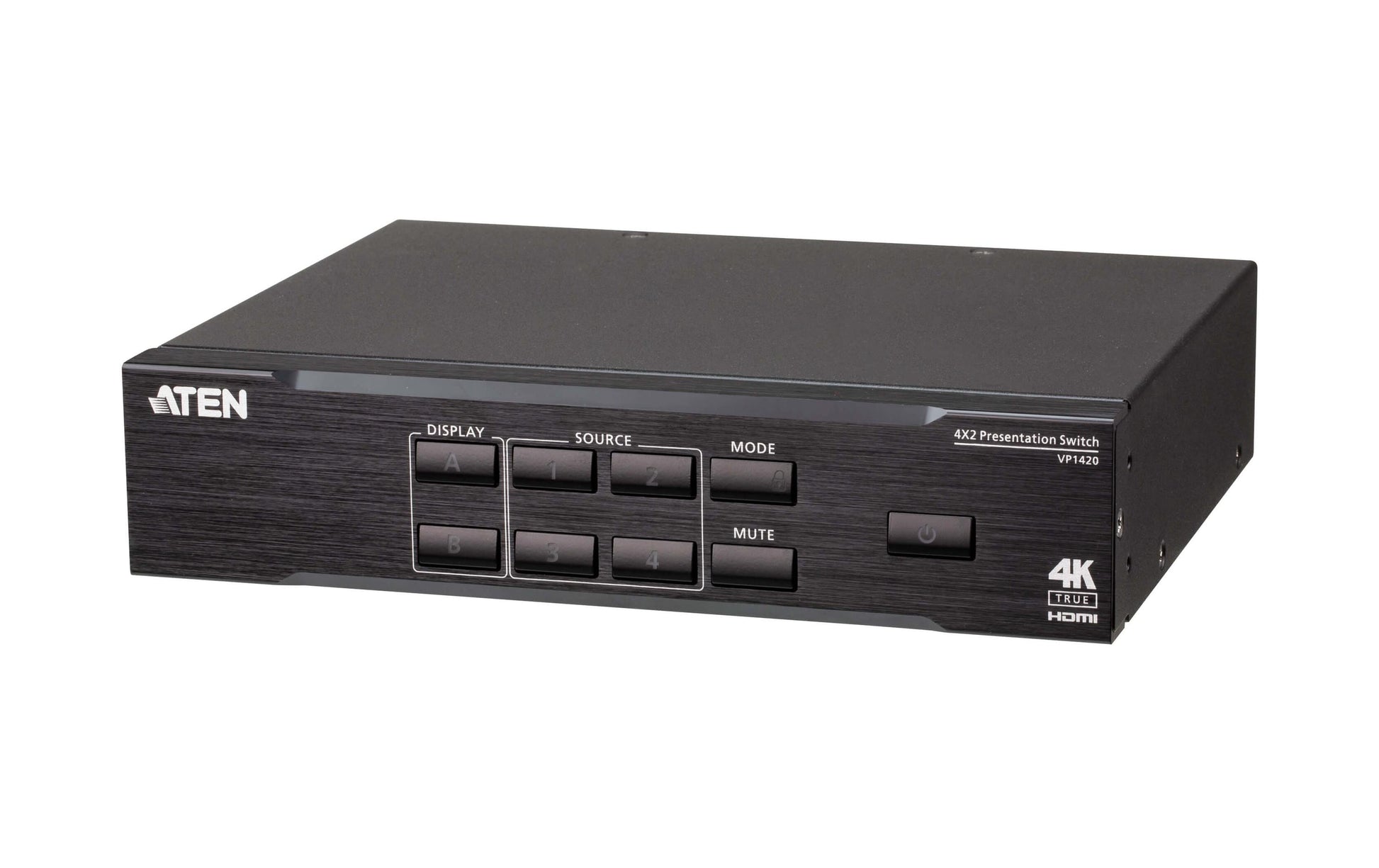 ATEN VP1420-AT-G – Video-Umschalter – 4× Eingänge (3× HDMI, 1× VGA), 2× HDMI-Ausgänge, 4K UHD – Schwarz