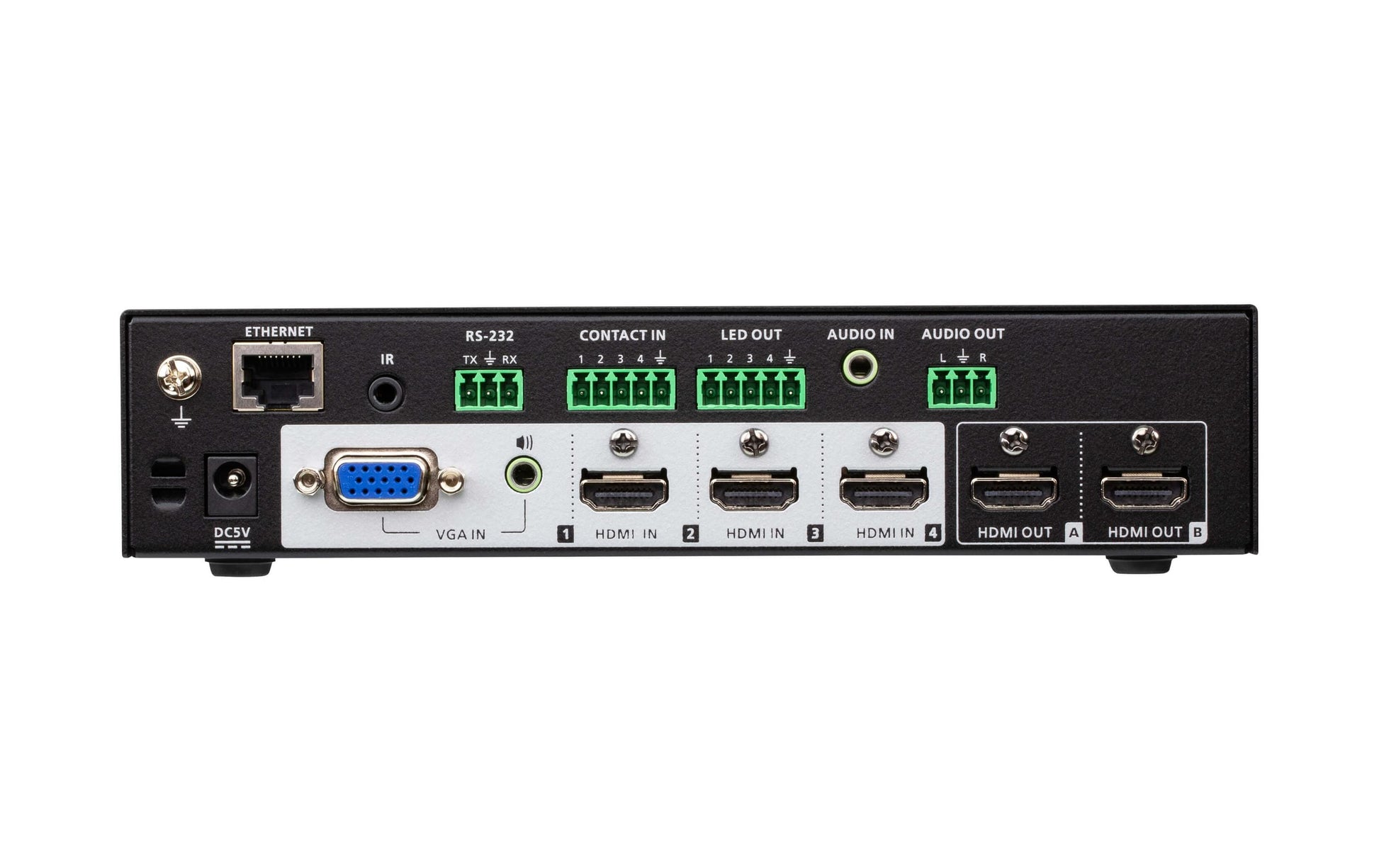 ATEN VP1420-AT-G – Video-Umschalter – 4× Eingänge (3× HDMI, 1× VGA), 2× HDMI-Ausgänge, 4K UHD – Schwarz