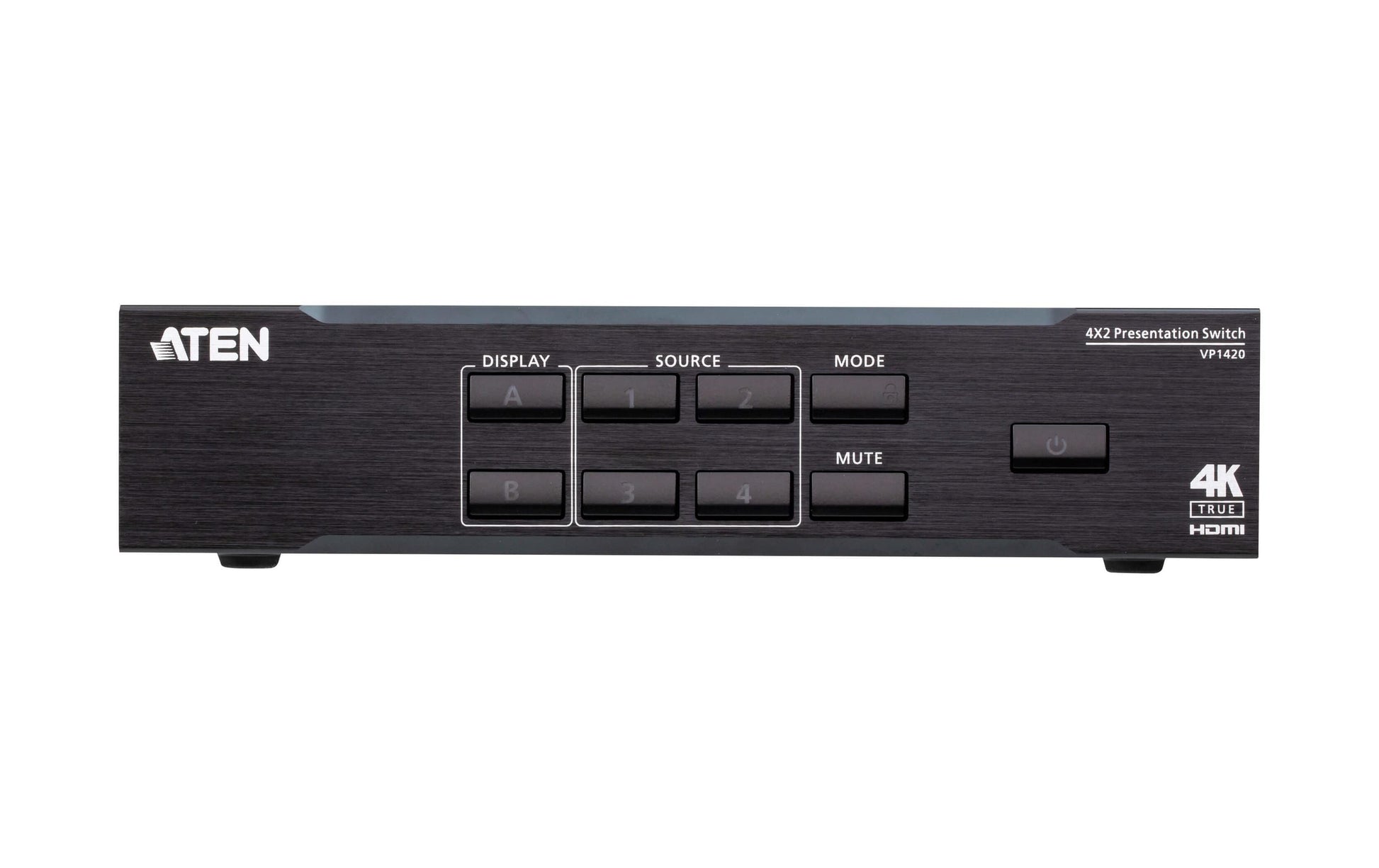ATEN VP1420-AT-G – Video-Umschalter – 4× Eingänge (3× HDMI, 1× VGA), 2× HDMI-Ausgänge, 4K UHD – Schwarz