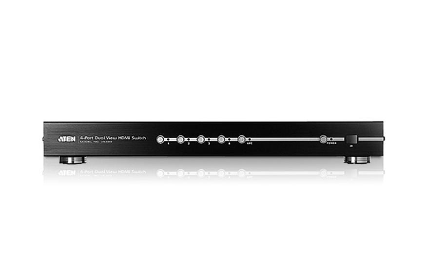 ATEN VS482-AT-G – HDMI-Switch – 4 Eingänge, 2 Ausgänge, Full HD – Schwarz, Metall
