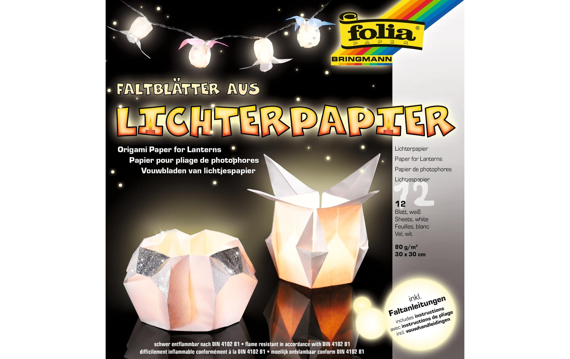 Folia Faltblätter aus Lichterpapier – 300 × 300 mm – 80 g/m² – Weiss – 12 Blatt