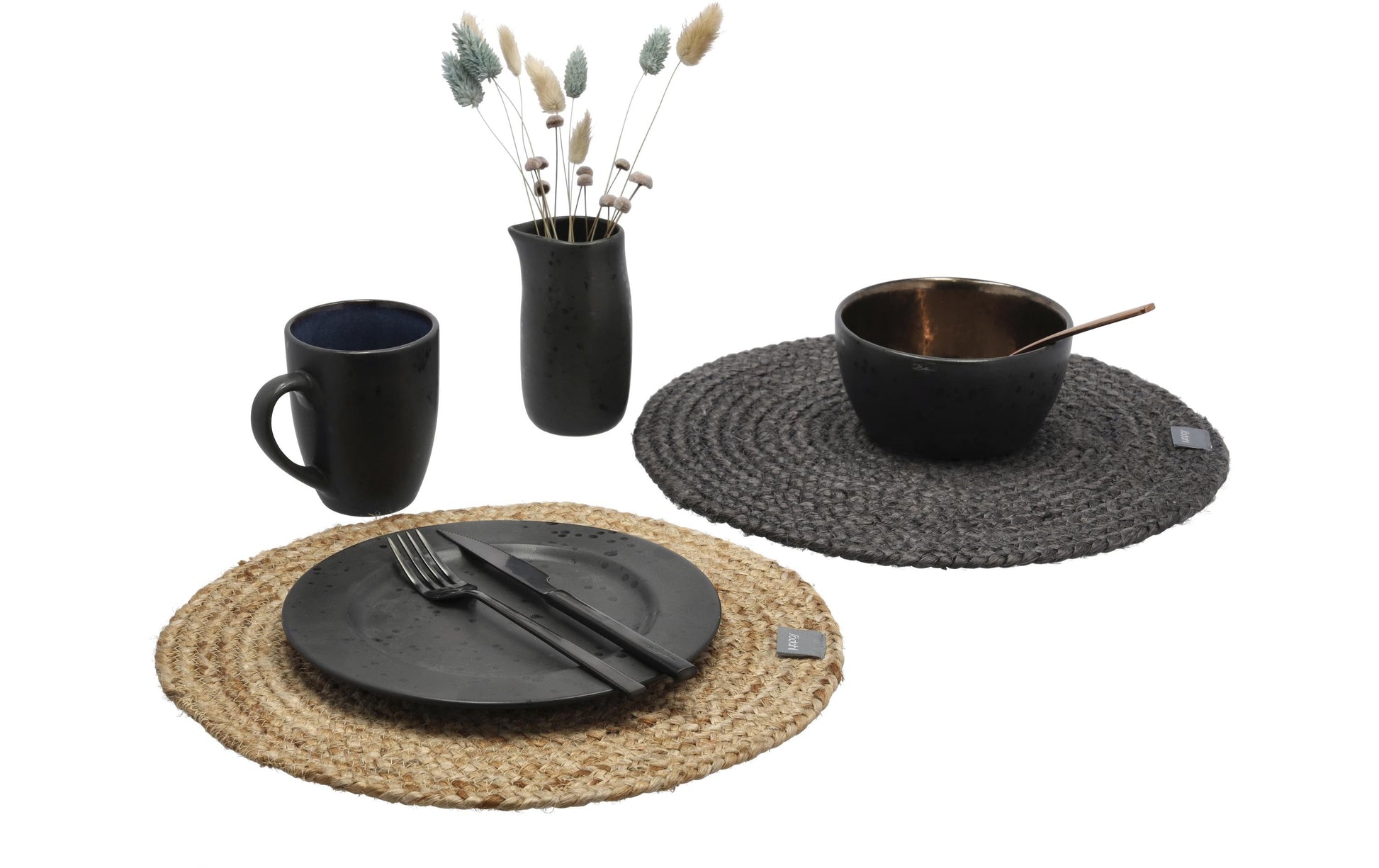 Södahl Tischset – rund, Jute, schwarz, Ø35 cm