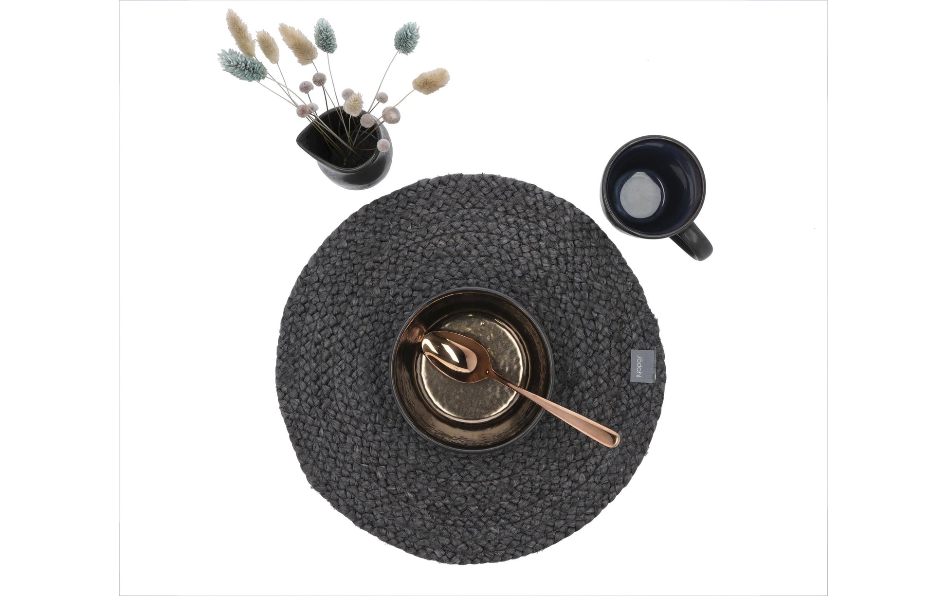 Södahl Tischset – rund, Jute, schwarz, Ø35 cm