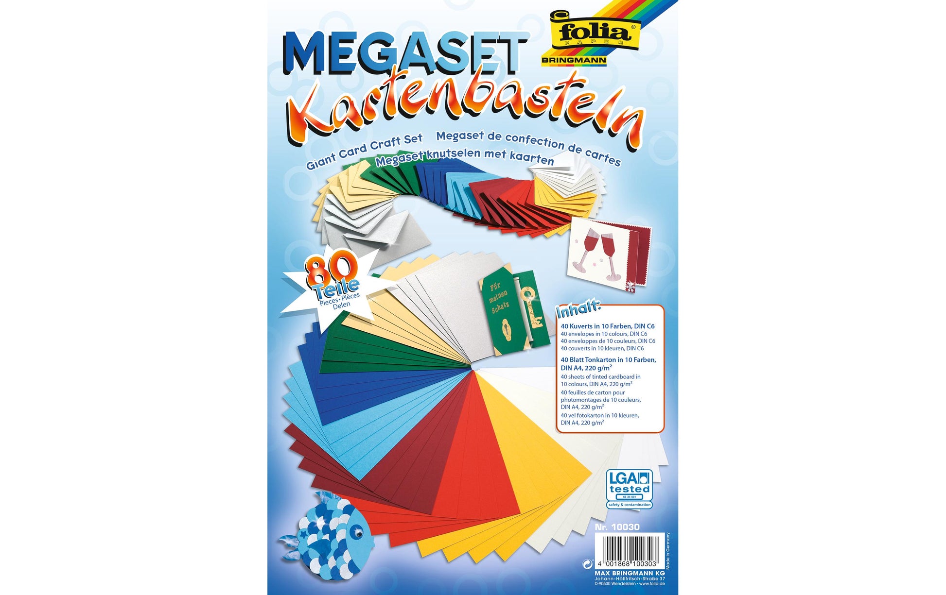 Folia Megaset Kartenbasteln – Bastelset – A4 – 80 Stück – inkl. Couverts – Mehrfarbig