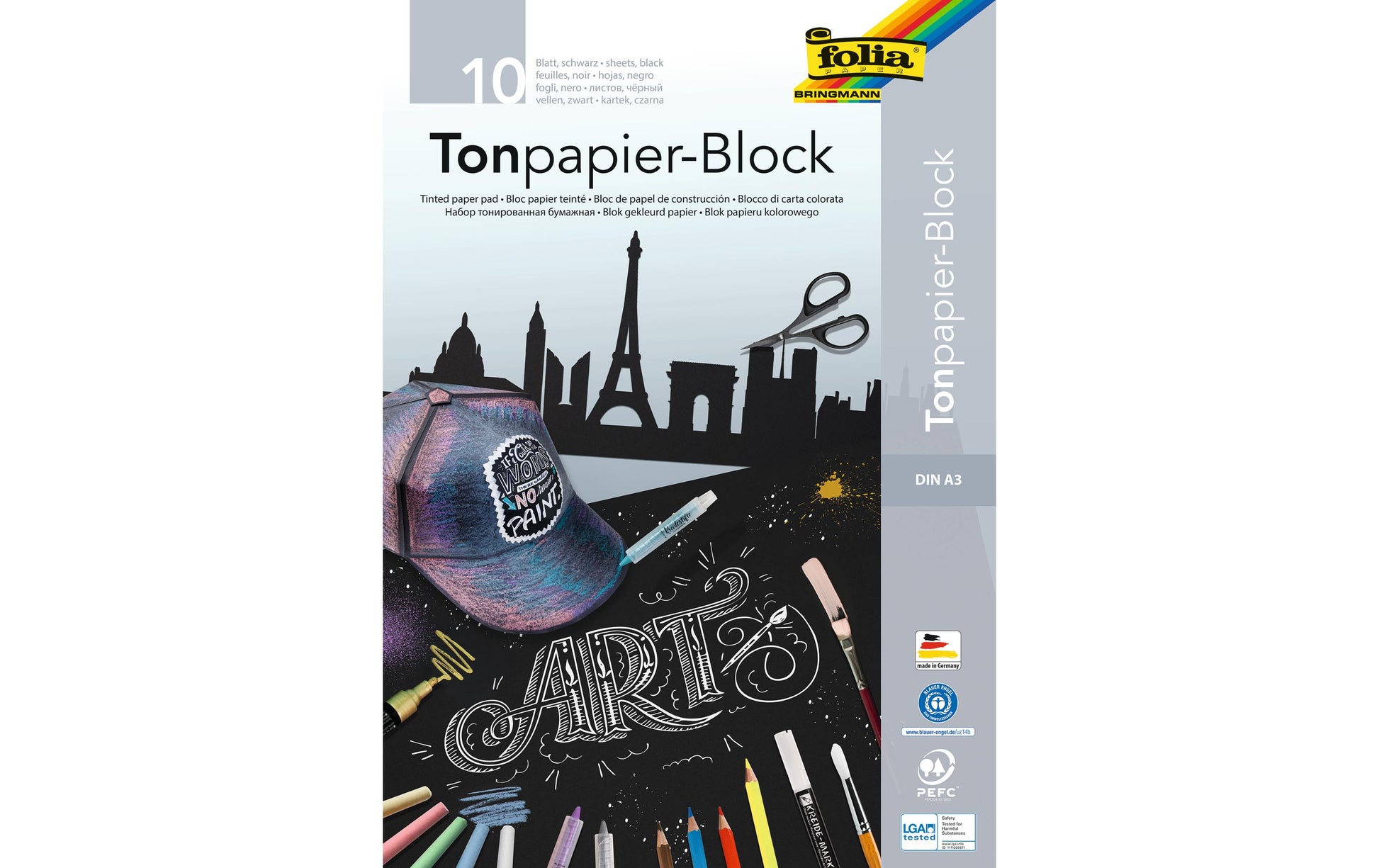 Folia Zeichenpapier, Papier, 29,7 × 42 cm, Schwarz, 10 Blatt