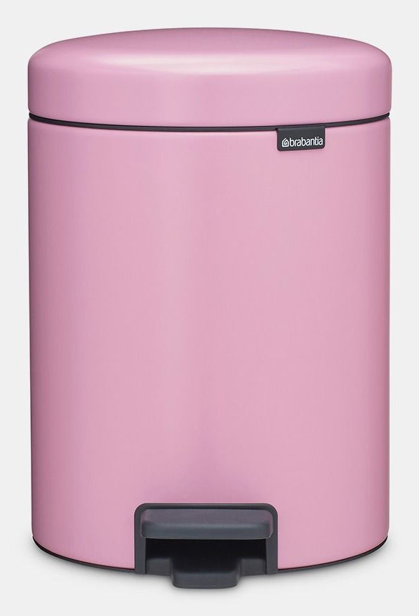 Brabantia NewIcon Treteimer – 5 l – Edelstahl, Rund – Rosa – Soft-Close, Anti-Rutsch