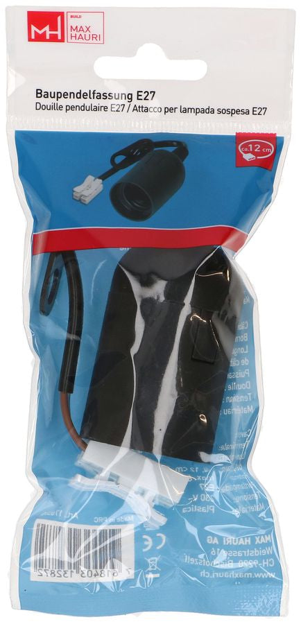 Max Hauri AG Max Hauri Fassung E27 – Kabel 0,12 m, Kunststoff, Schwarz, 60 W, 230 V – 1 Stk.