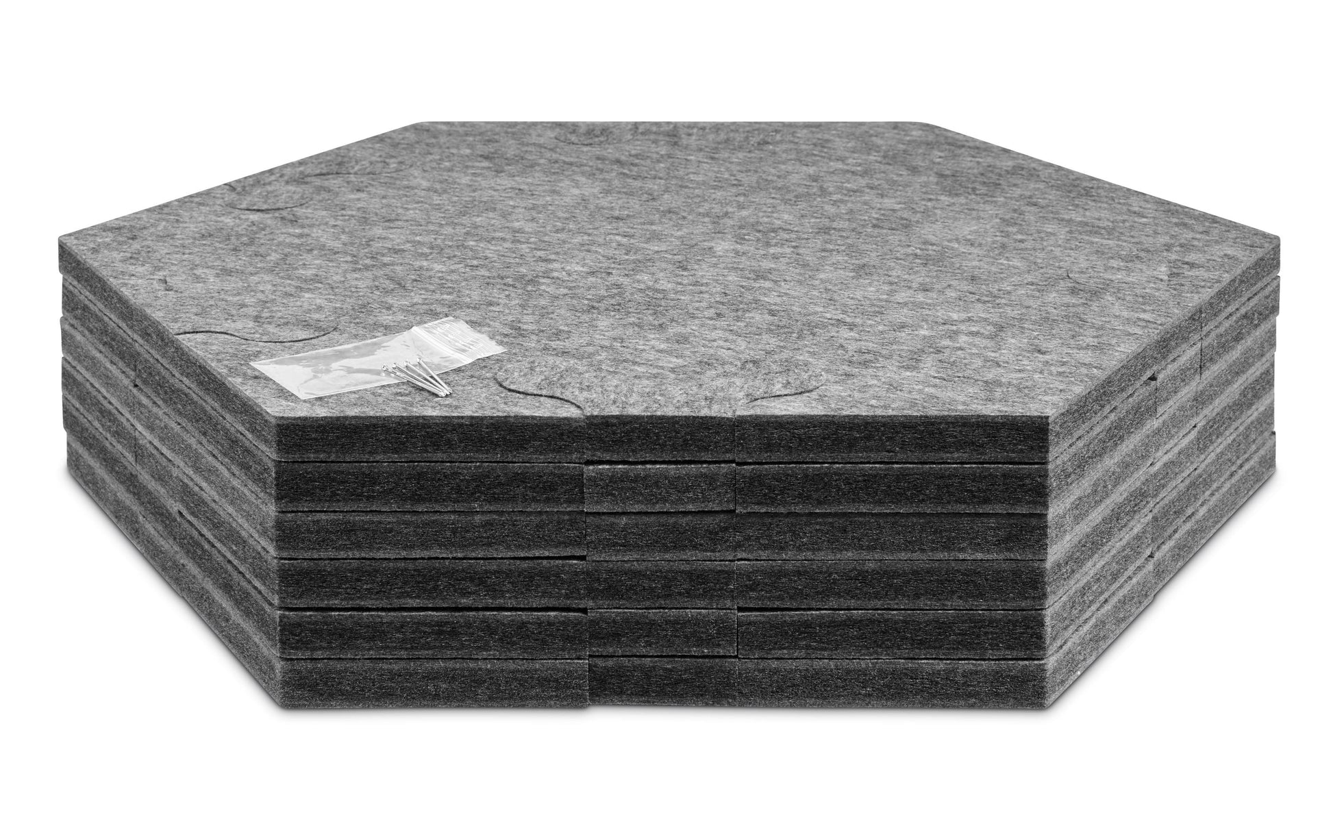 Plotony Akustikplatten Hexagon – 6 Platten – 44 × 50,5 × 1,7 cm – Polyester, Grau – Klasse D