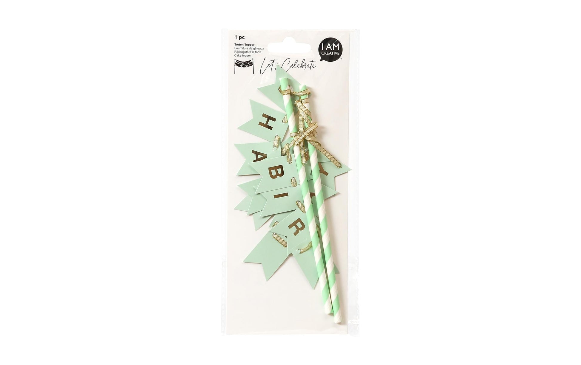 I am Creative Torten-Topper Birthday – Gold, Mint – 28 × 19,5 cm – 1 Stk