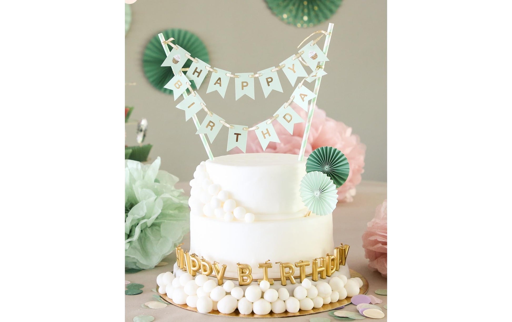 I am Creative Torten-Topper Birthday – Gold, Mint – 28 × 19,5 cm – 1 Stk