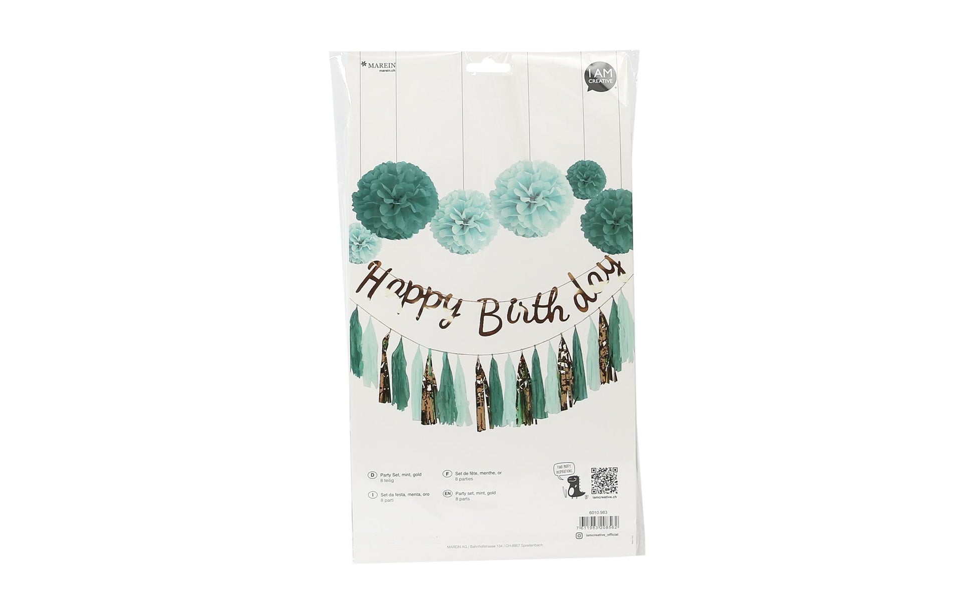 I am Creative Party-Set Happy Birthday – Gold, Mint – 22 × 4 × 43 cm – Papier/Kunststoff – 8 Stk