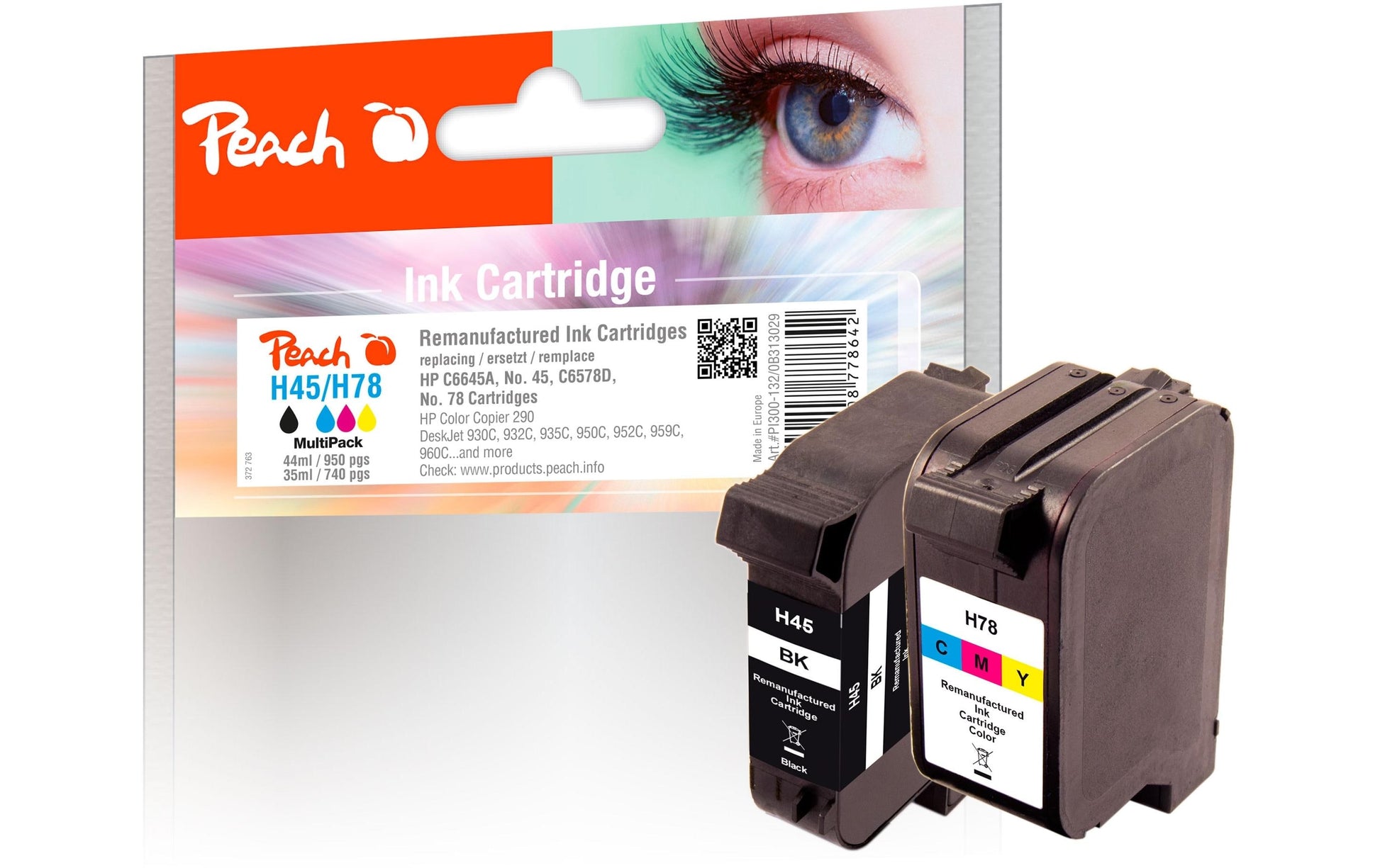 Peach H45/H78 Tintenpatronen-Multipack, Schwarz/Dreifarbig (Kompatibel) – für HP DeskJet 1220/930