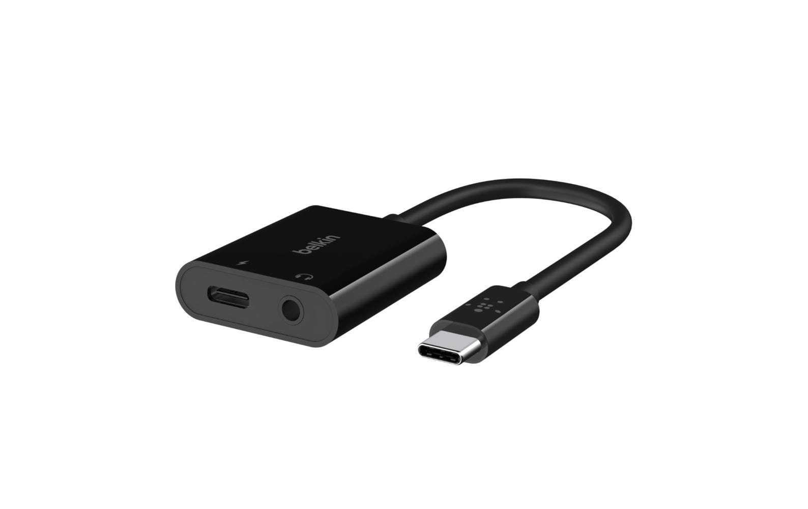 Belkin RockStar – USB-C Audio-Adapter/Hub – 3,5 mm/USB-C, USB-C PD 60 W – 0,20 m – Schwarz