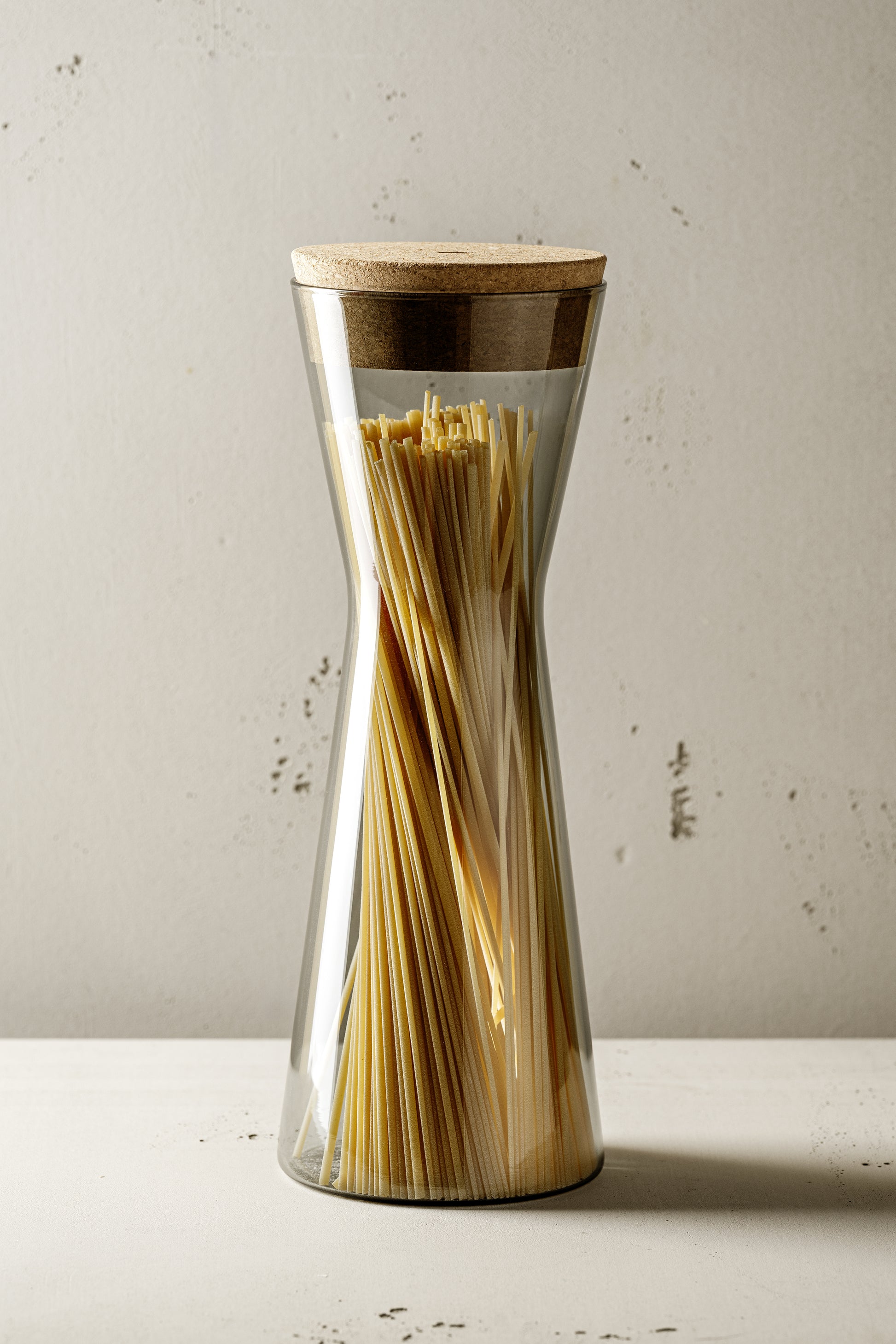 LEONARDO FORMA X – Vorratsdose 1,6 l, Ø 11 × 32 cm, Glas (Borosilikat)/Korkdeckel, Grau