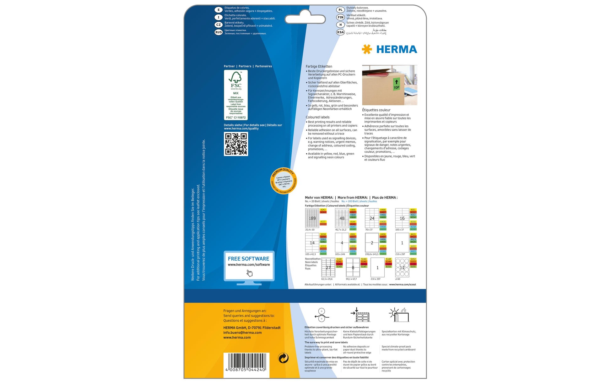 HERMA Drucketiketten, 210 mm × 297 mm, grün, Papier, wiederablösbar, 20 Blätter