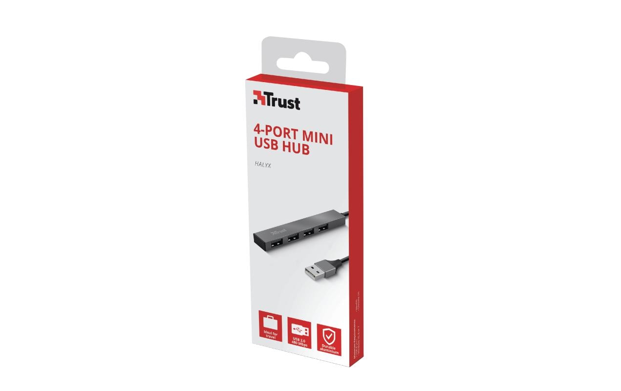 Trust Halyx Mini USB-Hub – USB 2.0, 4× USB-A, für Windows/Mac/ChromeOS