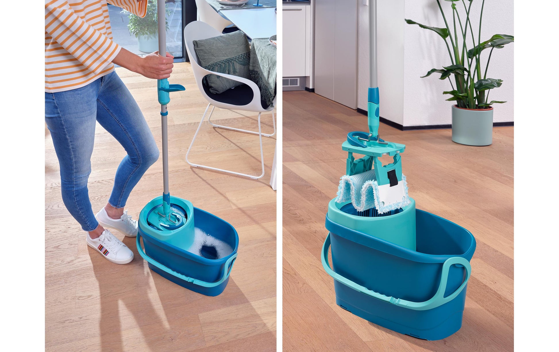 Leifheit Clean Twist M Ergo – Bodenwischer-Set – Wischbreite 33 cm, Teleskopstiel, Kunststoff, Grün, 3er-Pack