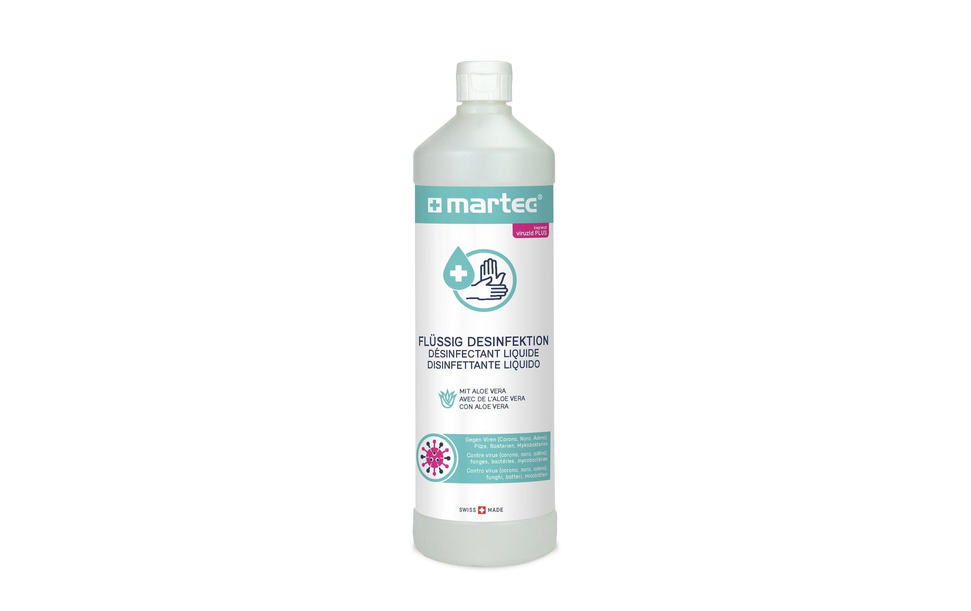 MARTEC Handdesinfektionsmittel – weiss, 80 × 265 × 80 mm, mit Aloe vera, hautverträglich, 70% Ethanol