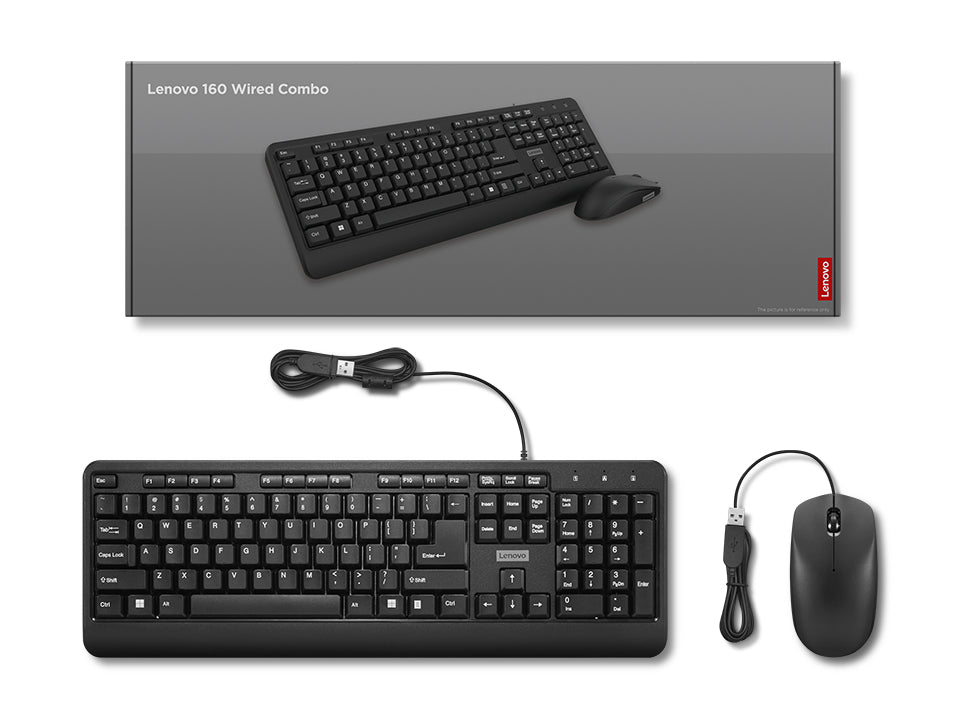 Lenovo 160 – Tastatur-Maus-Set – kabelgebunden, USB – QWERTY (US-INT) – schwarz